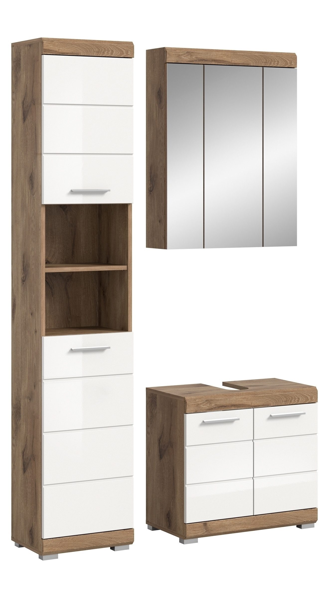 freiraum Badezimmer-Set Wave, in Nox Oak Nachbildung/Weiß hochglanz - 112x191x34 (BxHxT)