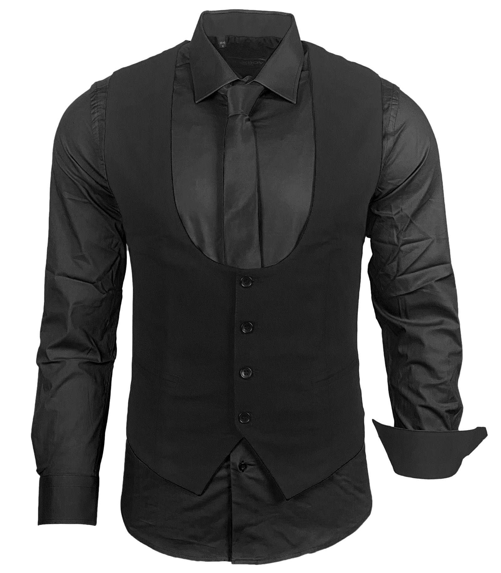 Baxboy Langarmhemd Baxboy Hemd/Weste/Krawatte Set Business Herrenanzug-Set HWKR B-101