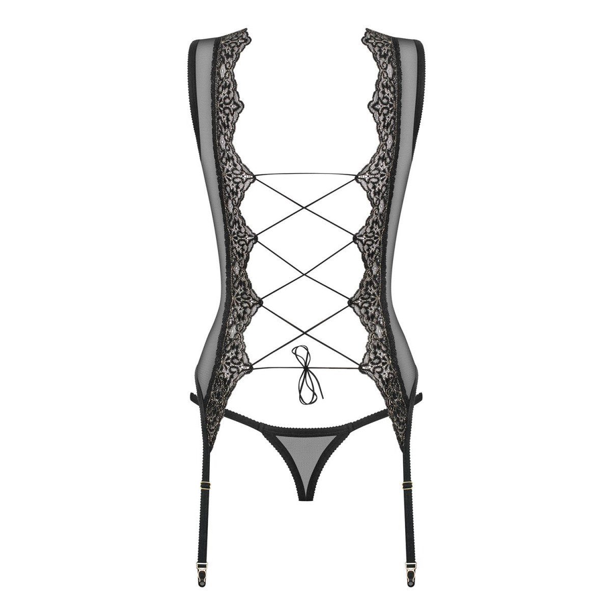 Obsessive Corsage OB & - Meshlove (L/XL) black corset thong