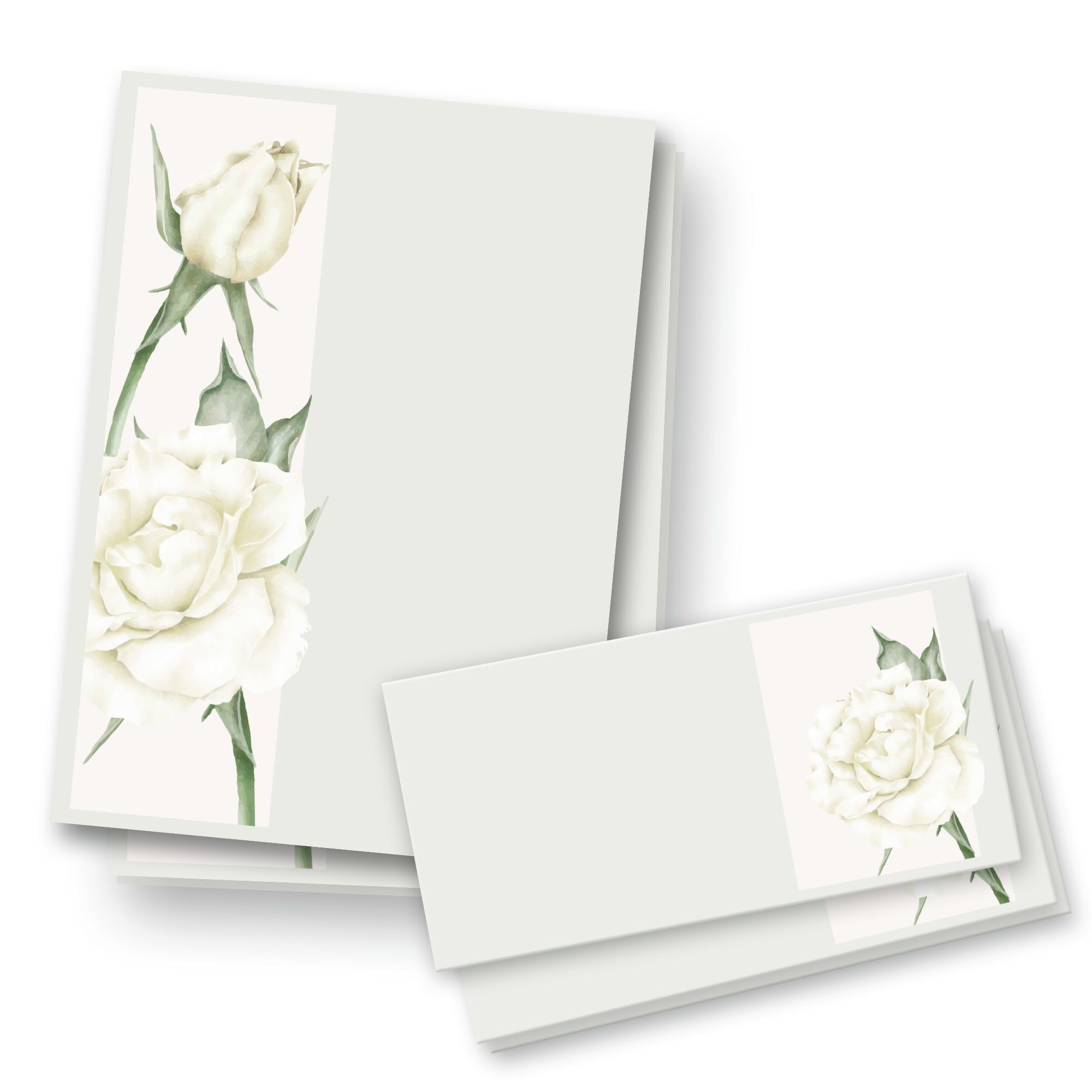 Kreative Feder Briefpapier Briefpapier Set, Briefpapier Set 25x DIN A4 mit passenden Umschlägen Set Rose Weiß A
