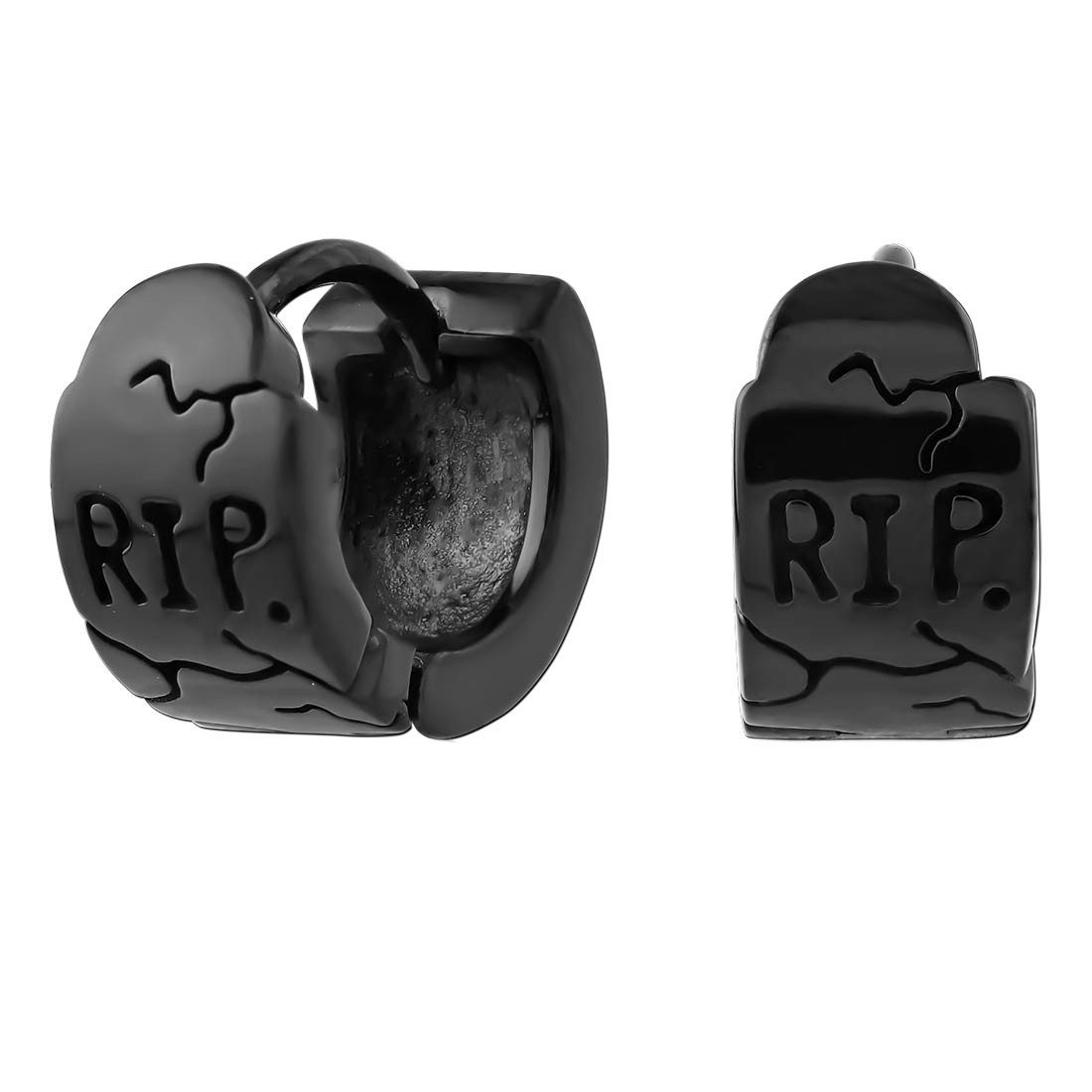 viva-adorno Klappcreolen Edelstahl Creolen Ohrringe schwarz Halloween RIP Gothic