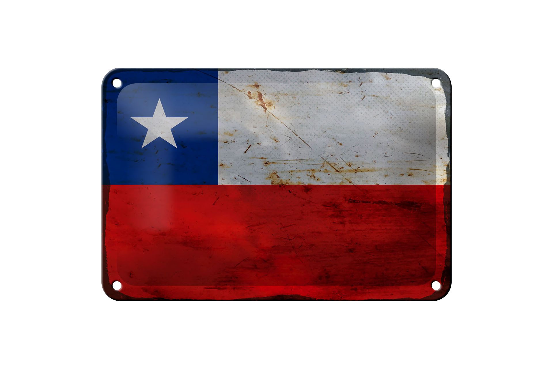 Femer GmbH Metallschild Flagge Chile 18x12cm Flag of Chile Rost, (1 St), gewölbte Oberfläche, abgerundete Ecken, umgeschlagene Kanten