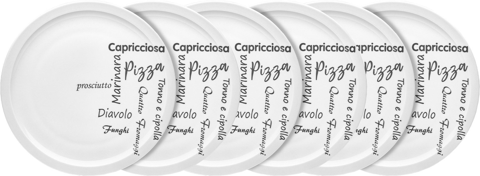 van Well Pizzateller Teller Set, Italia, Teller 30 cm, 6 Stück, (6 St), Porzellan, Typografie-Design, spülmaschinen-/mikrowellengeeignet