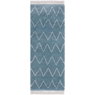 Teppich Hochflor Teppich Fransen Ruby Blau, MINT RUGS, rechteckig, Höhe: 35 mm