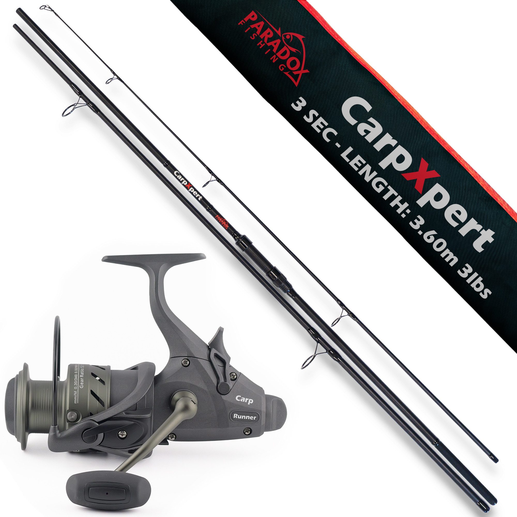Paradox Fishing Karpfenrute CapXpert 3,60m lbs mit 5000 Carp Runner Freilaufrolle, 12ft
