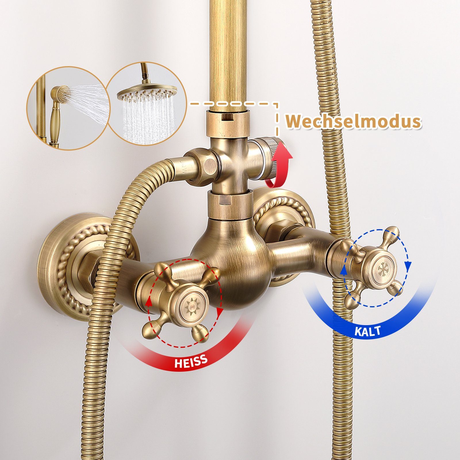 HOMELODY Duschsystem gold Retro Messing Duscharmatur günstig online kaufen