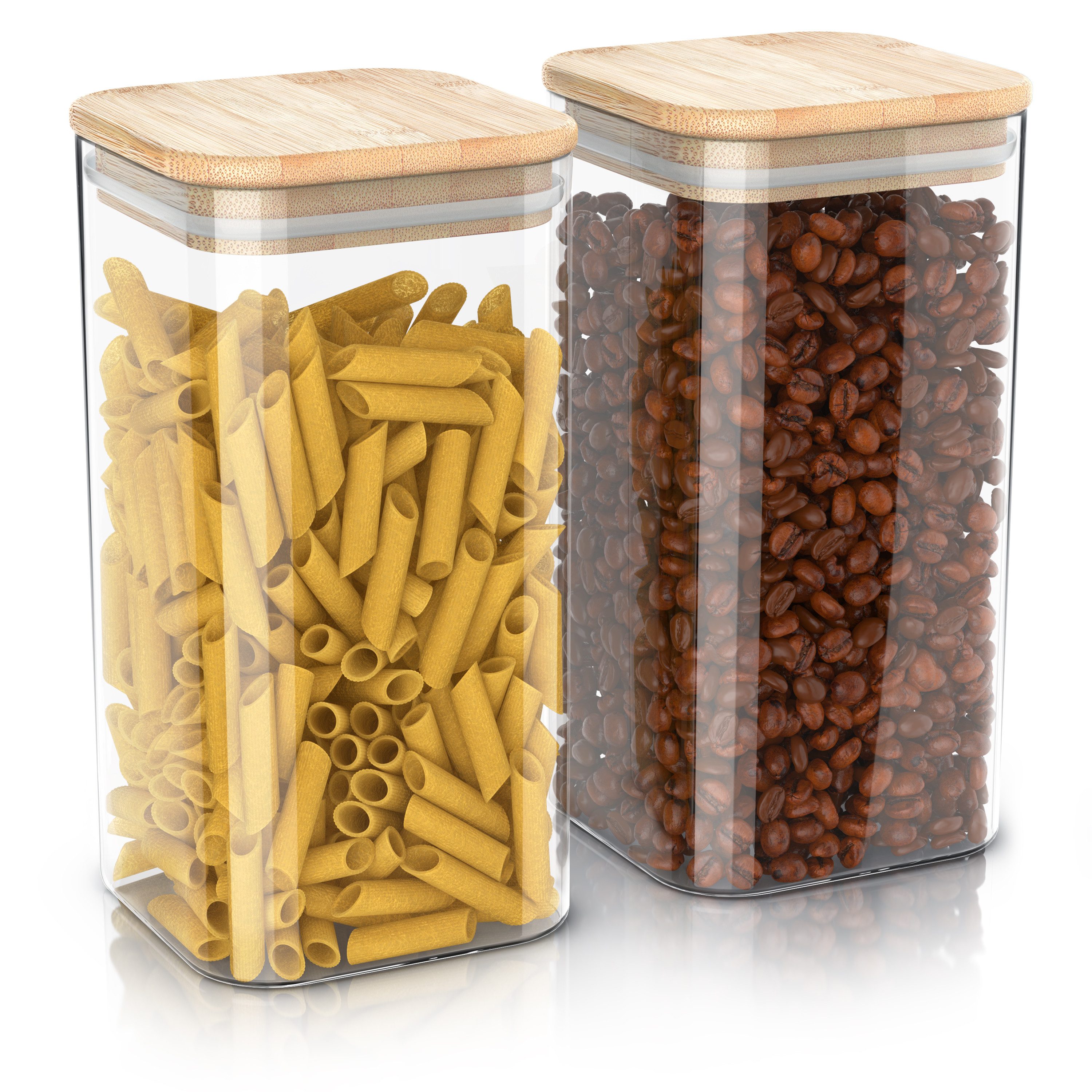 Arendo Aufbewahrungsbecher Glasbehälter-Set 2x 1,65L, Borosilikatglas mit Bambusdeckel, luftdicht, Borosilikatglas, Bambus, Silikon, (Vorratsbehälter-Set, 2-tlg., 2er Set), Hitzebeständig, umweltfreundlich, langlebig, mikrowellengeeignet