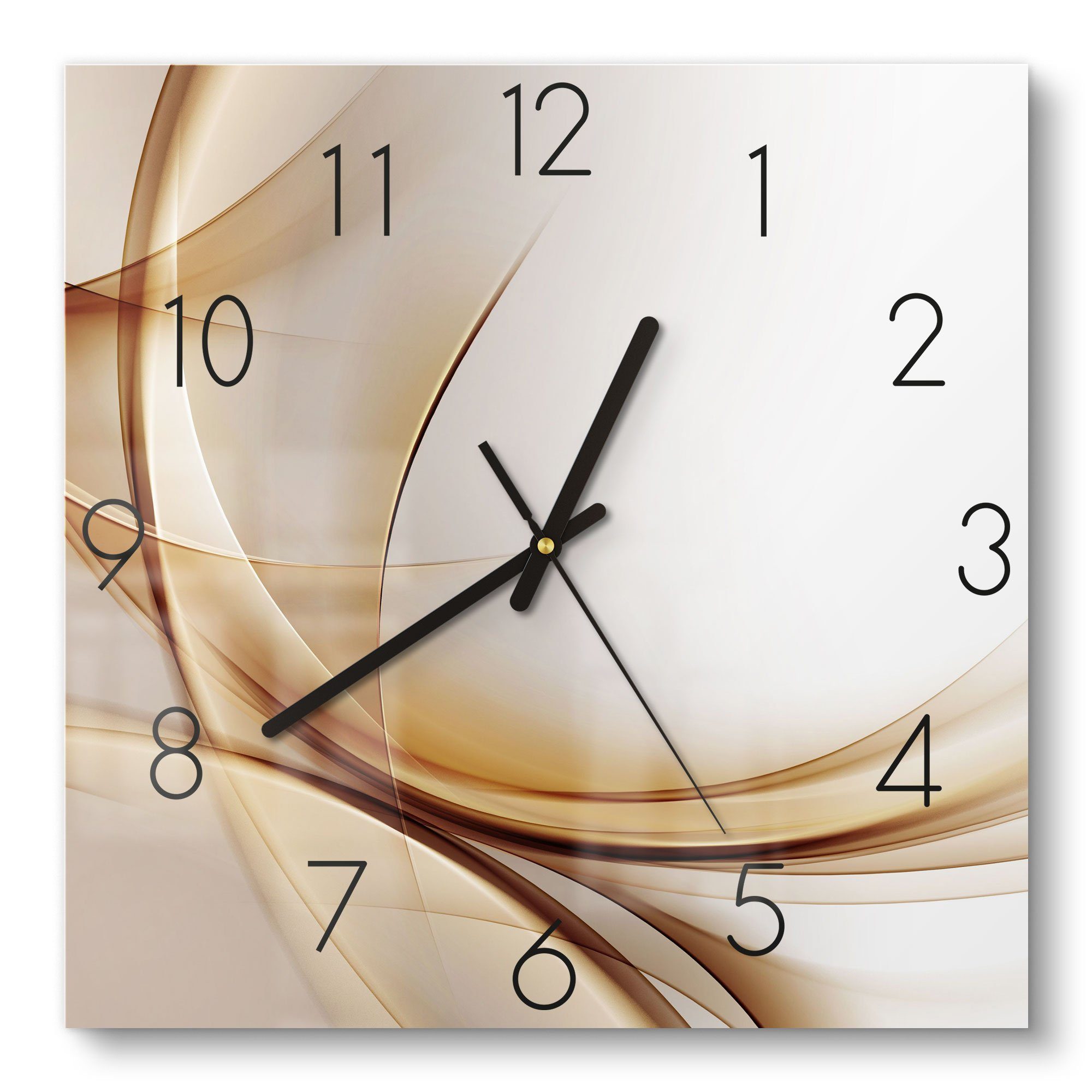 DEQORI Wanduhr 'Elegante Goldene Wellen' (Glas Glasuhr modern Wand Uhr Design Küchenuhr)