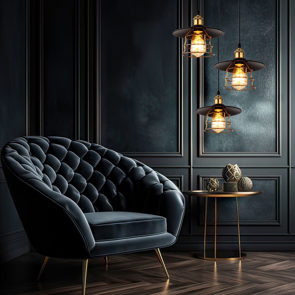 GLOBO LIGHTING Hängeleuchte, Leuchtmittel nicht inklusive, Hängeleuchte Pendellampe Esszimmerlampe Retro schwarz messing H 150 cm