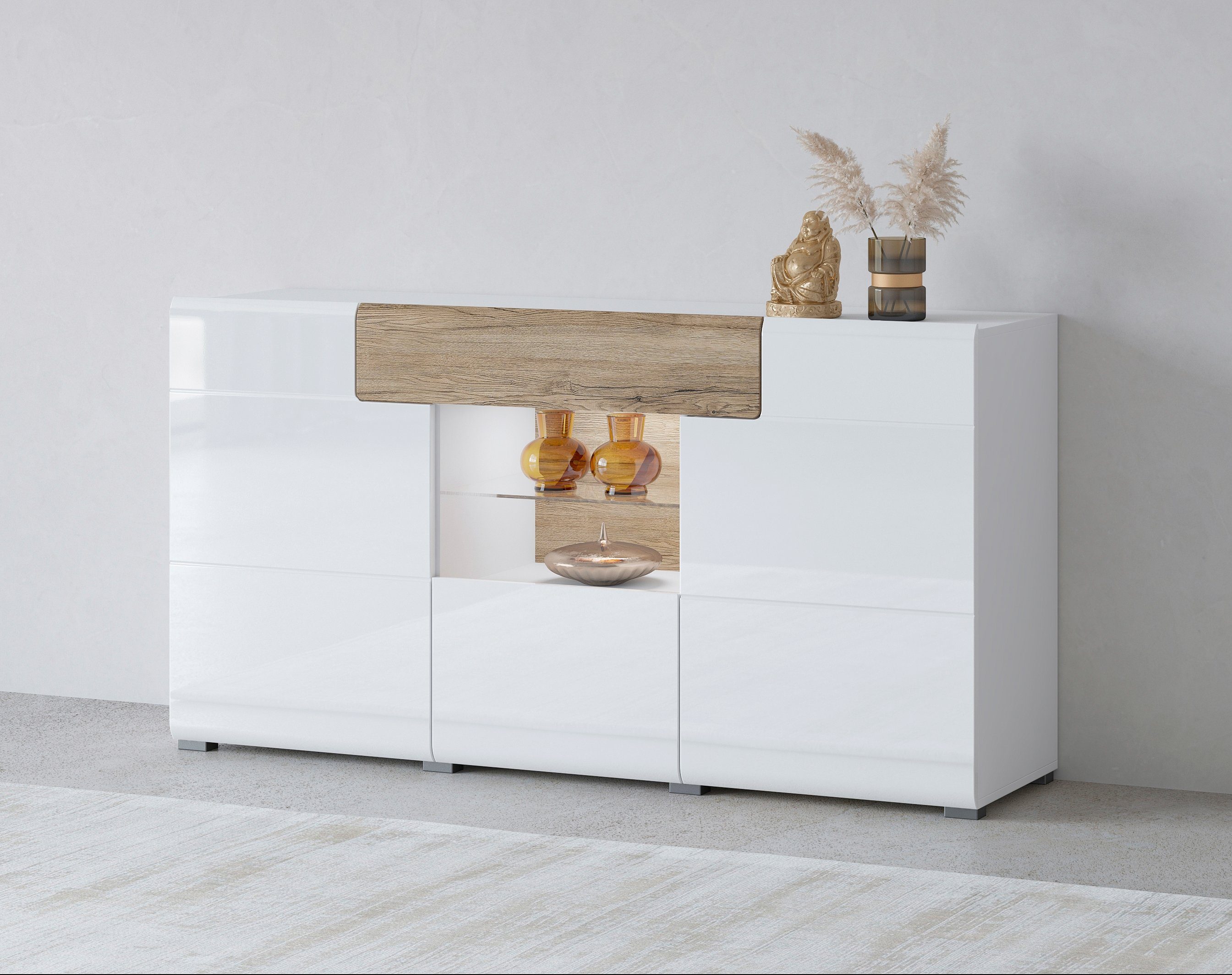 INOSIGN Sideboard Toledo,Breite 159cm,moderne Anrichte mit dekorative Fräsungen,grifflos, Kommode viel Stauraum, Einlegeböden verstellbar,ohne Beleuchtung