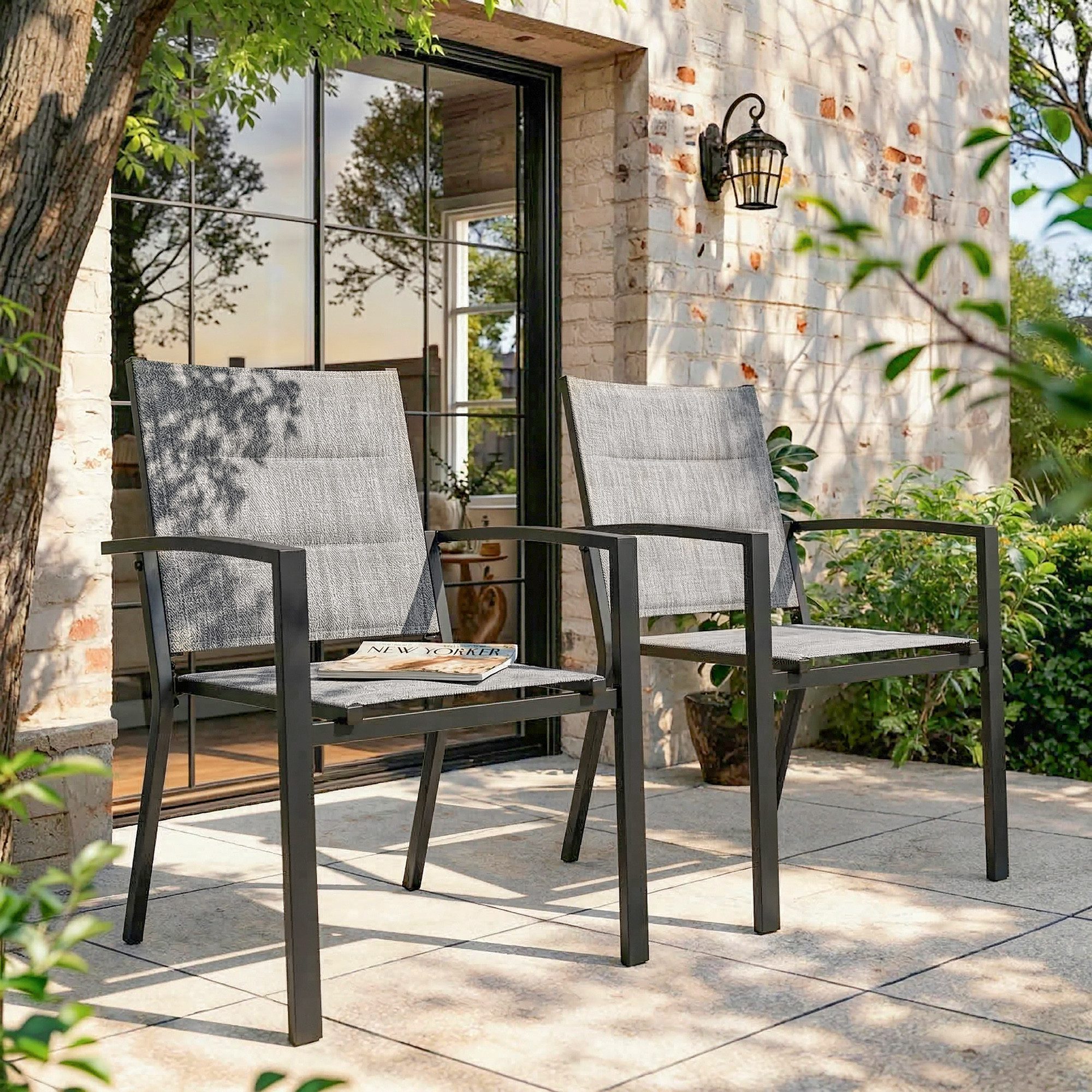 Avestar Gartenstuhl 2er-Set Outdoor-Esszimmerstühle, stapelbar für Terrasse und Hof (2 St), Außensessel mit gepolstertem Textilene & Aluminiumgestell