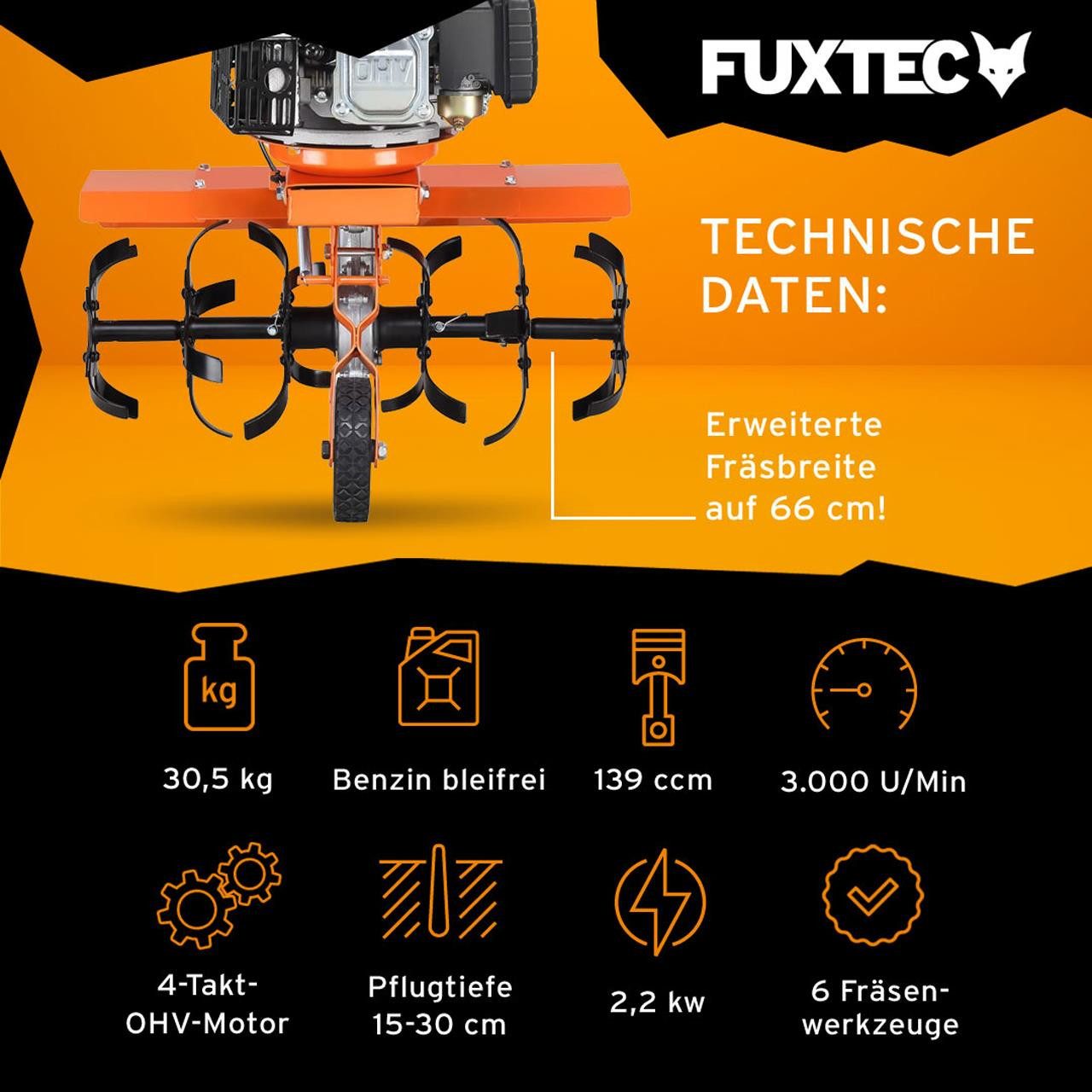 FUXTEC Benzinmotorhacke FX-AF1139-SET1, 36 cm Arbeitsbreite, günstig online kaufen