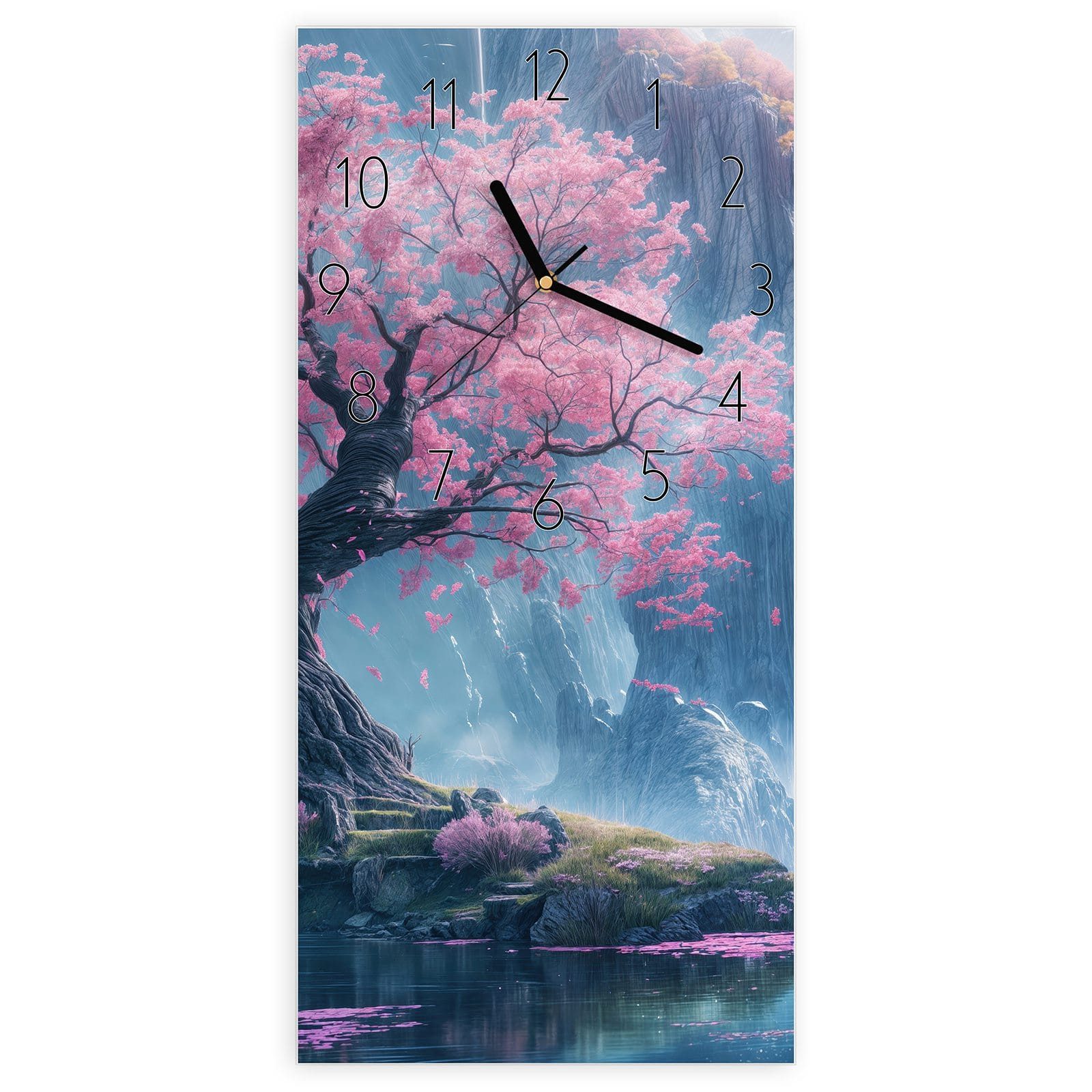 Wanduhr Glasuhr Wandkunst Größe 30 x 60 cm mit Motiv Zauberhafte Landschaft