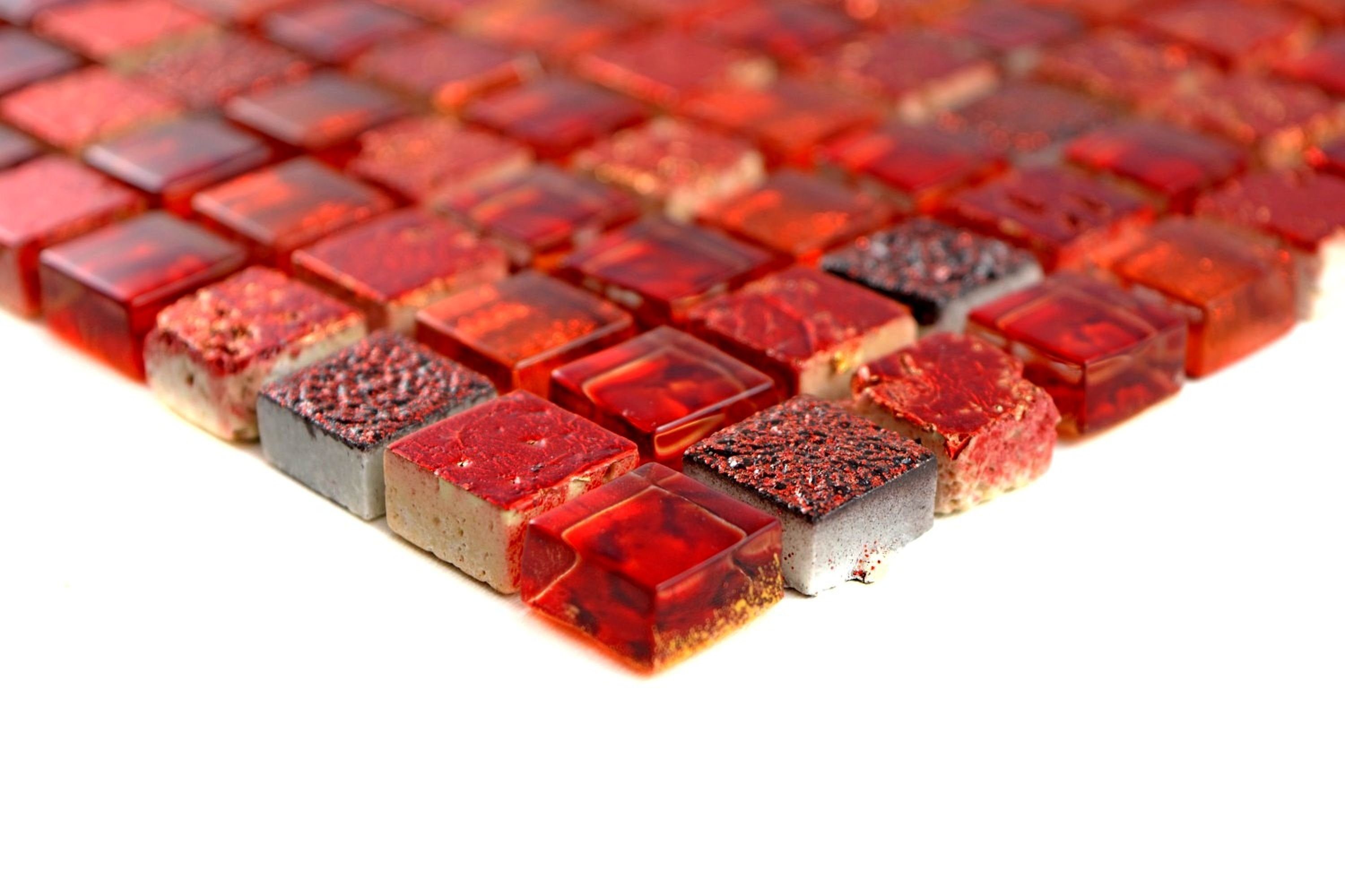 Mosani Mosaikfliesen Glasmosaik Mosaikfliese BAD WC Resin rot dunkelrot