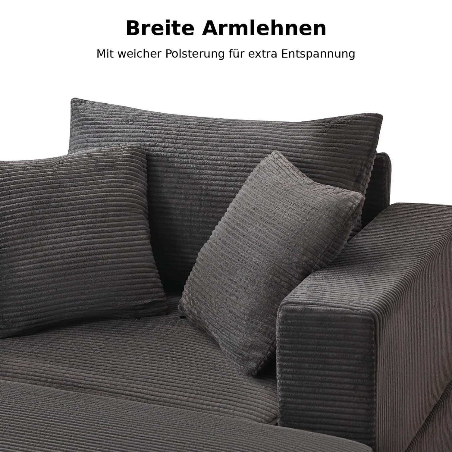 ANYSUN XXL-Sessel Loveseat mit Stauraumhocker, breiter Sitzfläche & 3 Rückenkissen (2-St), Cordsessel mit gepolsterten Armlehnen für Wohnzimmer & Leseecke,Grau – Bild 4 von 5