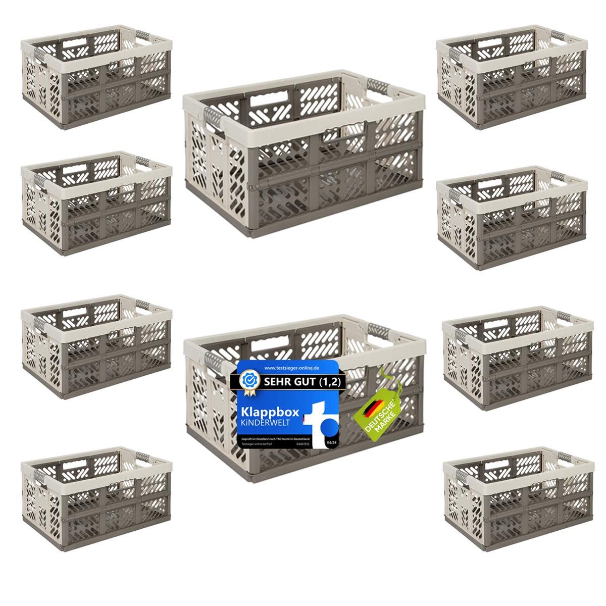 KiNDERWELT Klappbox 10x Premium Faltbox 45 L mit Soft-Touch Griffen, aus hochwertigem Kunststoff