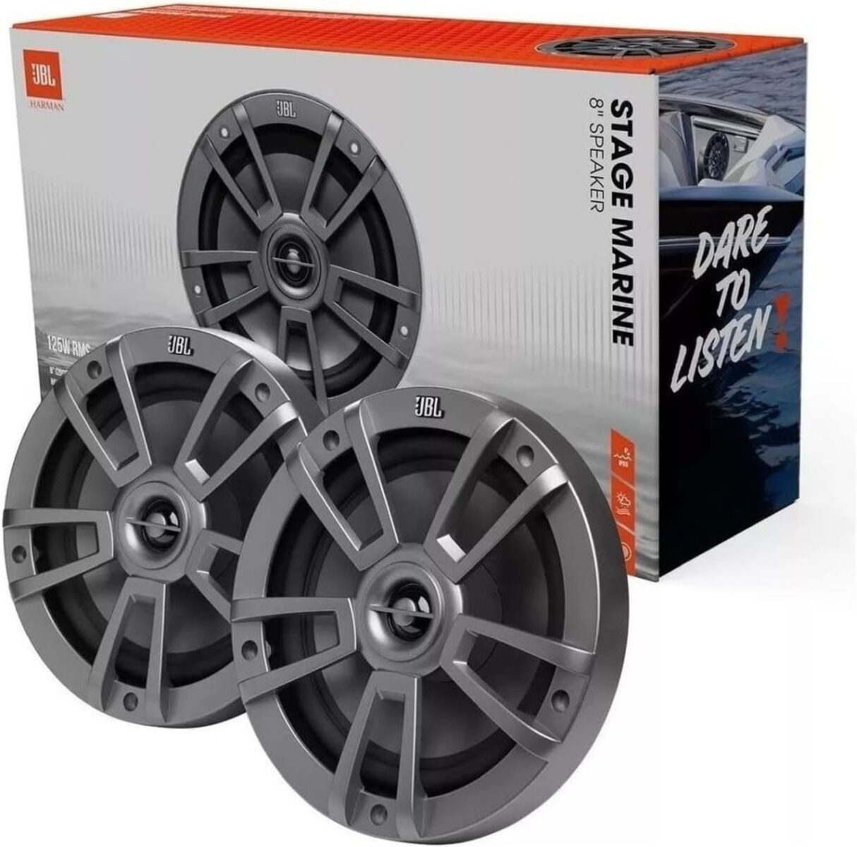 JBL Stage Marine 8, 2-Wege, 20cm Lautsprecher grau, Paar Auto-Lautsprecher (125 W)