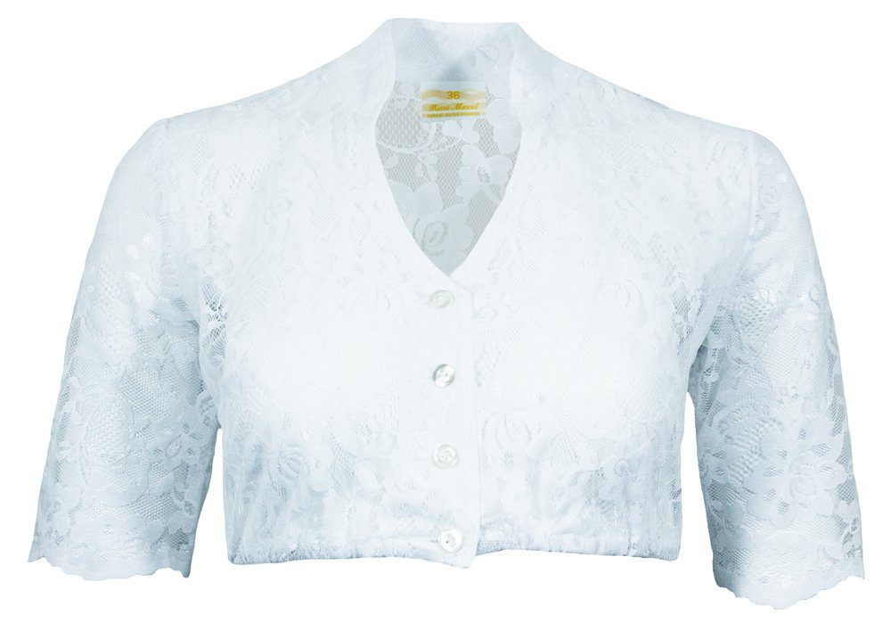 Dirndlbluse Damen Halbarm Spitzen Bluse "Ylvie" mit Stehkragen 7339 - Weiß