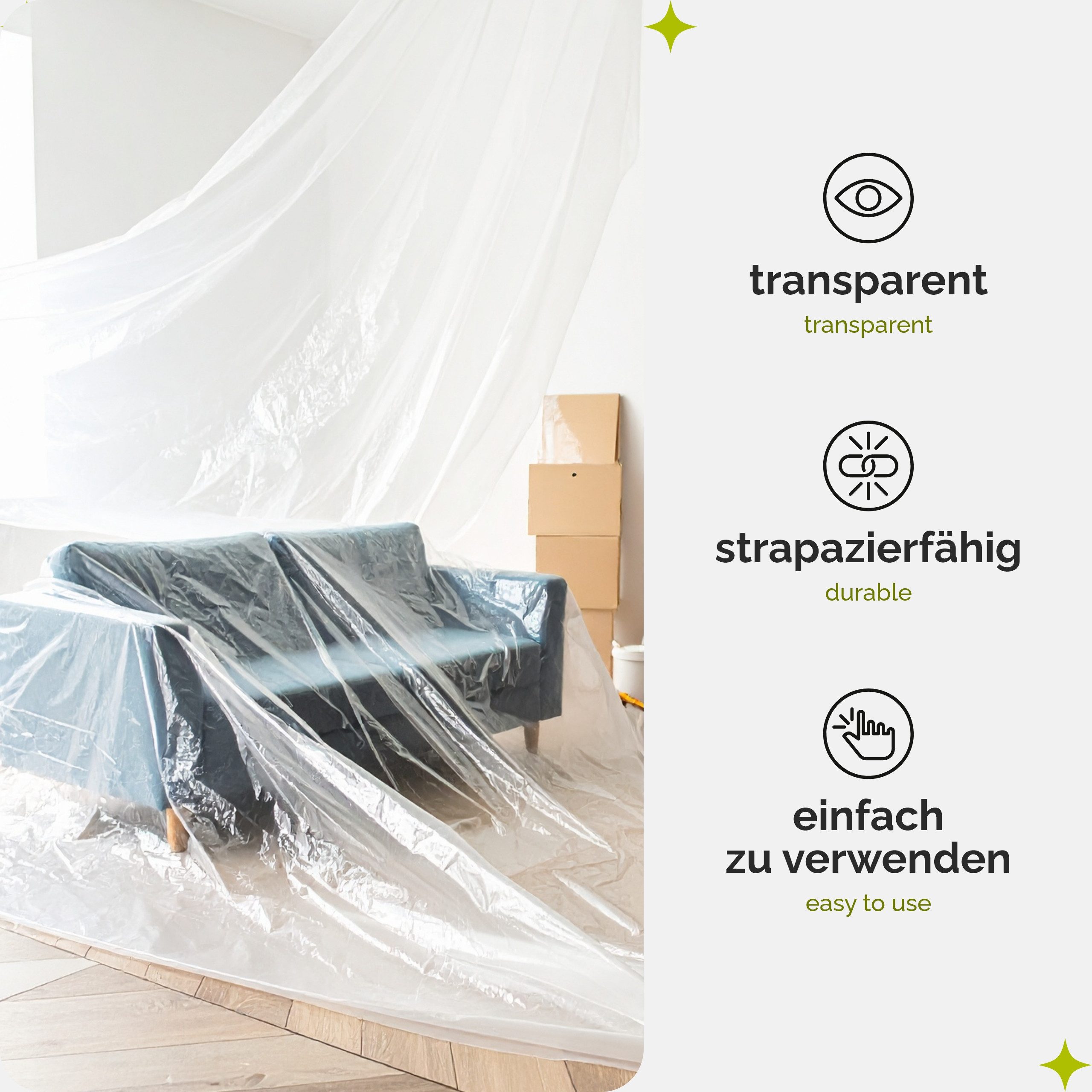 Garronda Abdeckfolie Maler 4x5 m Staubschutzfolie für Renovierung Allzweckfolie GD-0166, 0.005 mm Stärke, (1-St)