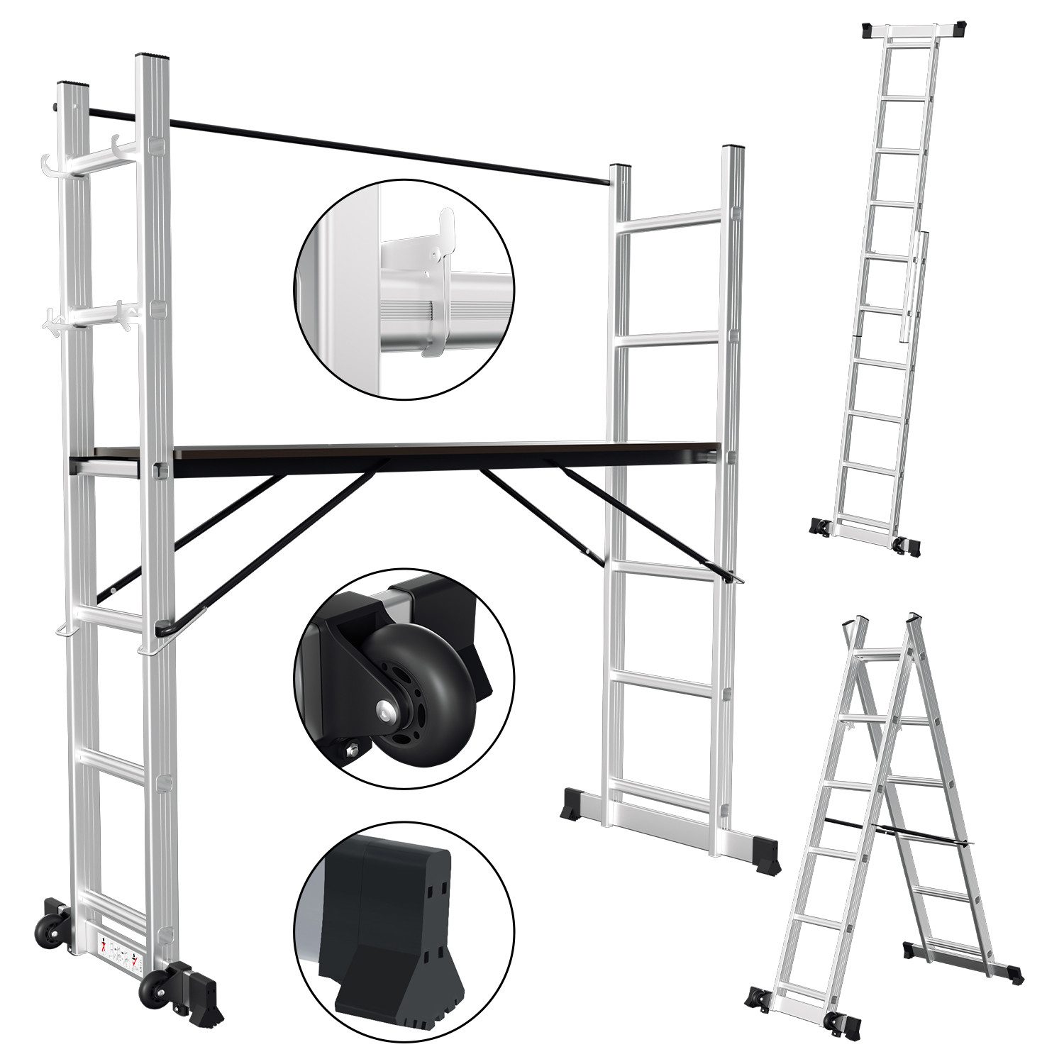 Randaco Arbeitsgerüst Arbeitsgerüst 2x6 Stufen 4in1 Leitergerüst Alu Stehleiter bis 150 kg