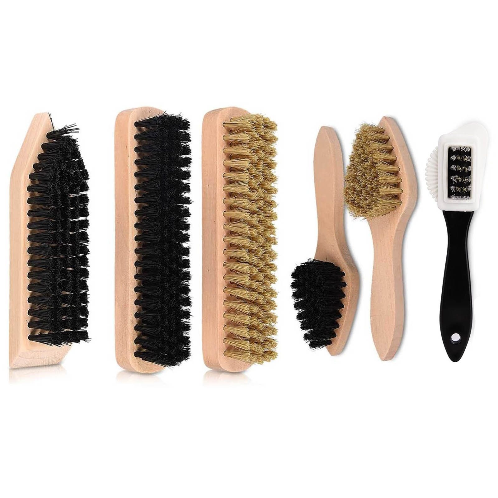 HAC24 Schuhputzbürste Schuhpflegeset Schuhputzset Schuhpflege Set, (8-tlg), 6X Bürste 1x Schmutzradierer 1x Poliertuch