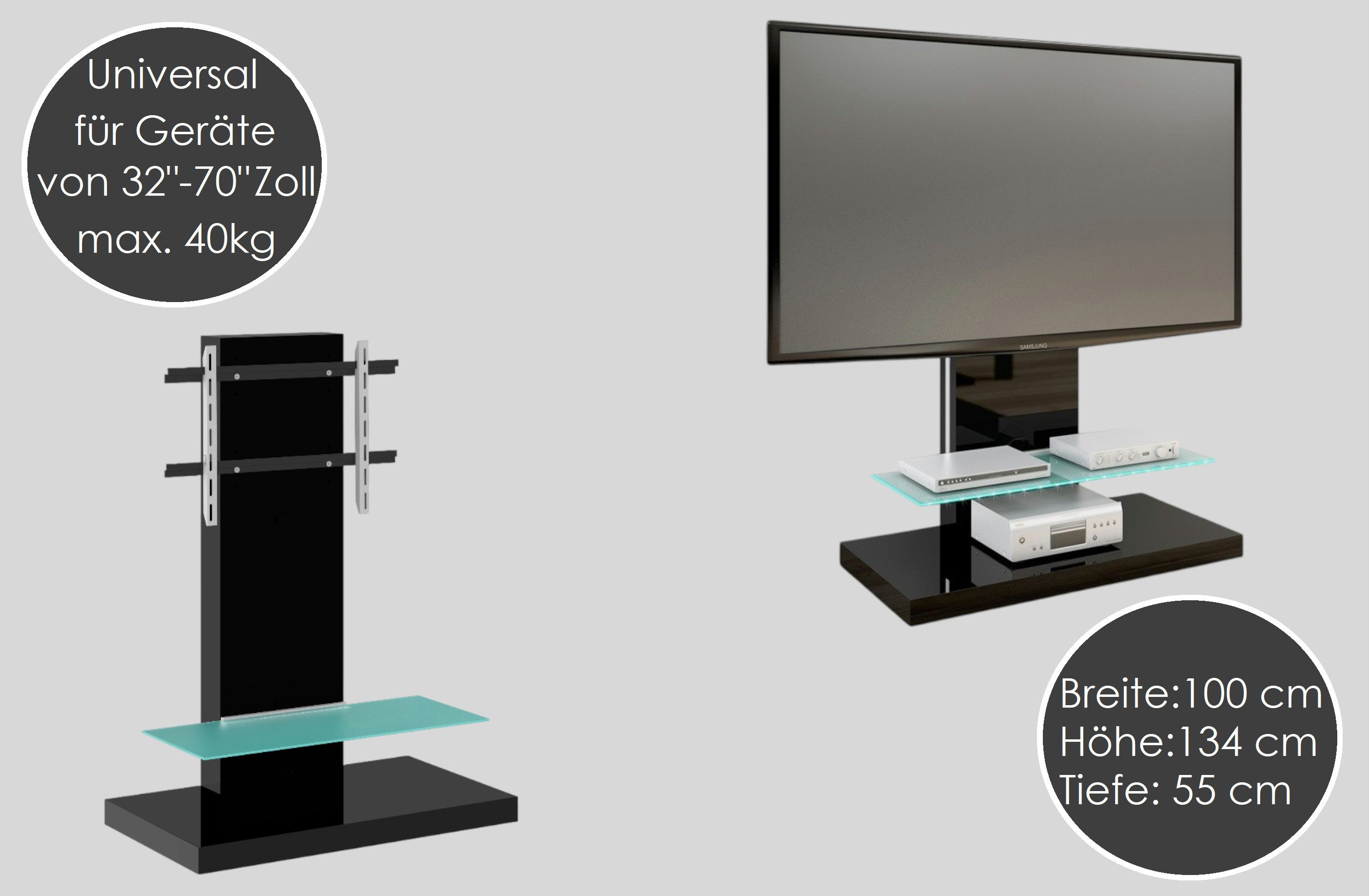 designimpex TV-Rack TV Schrank HN-444 Hochglanz TV Rack TV Möbel Fernsehtisch TV Ständer