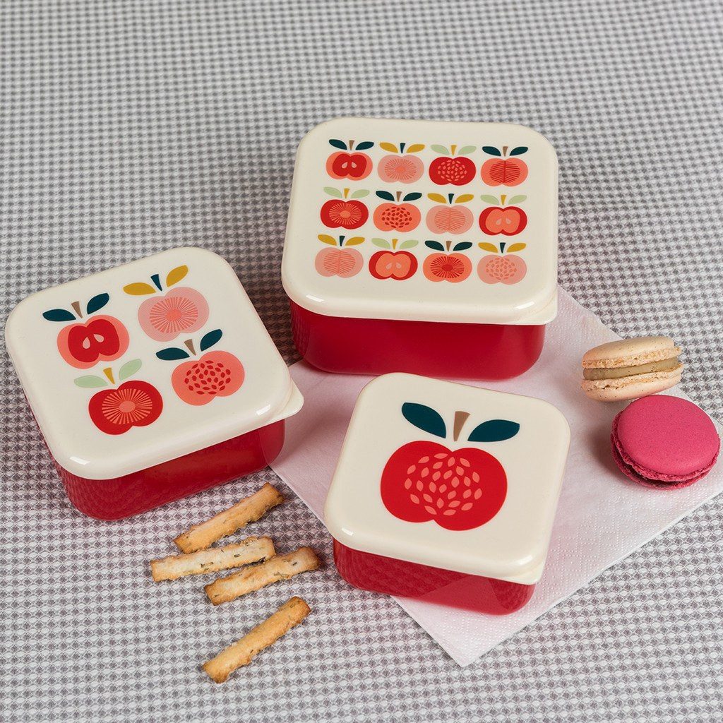 Rex London Lunchbox Snack Box 3er Set Vintage Apple, Kunststoff, BPA-frei, (Set, 3-tlg., ca. 11,5 x 11,5 x 5,5 cm (große Box), jede Box mit eigenem Design, passt genau in den größeren Behälter