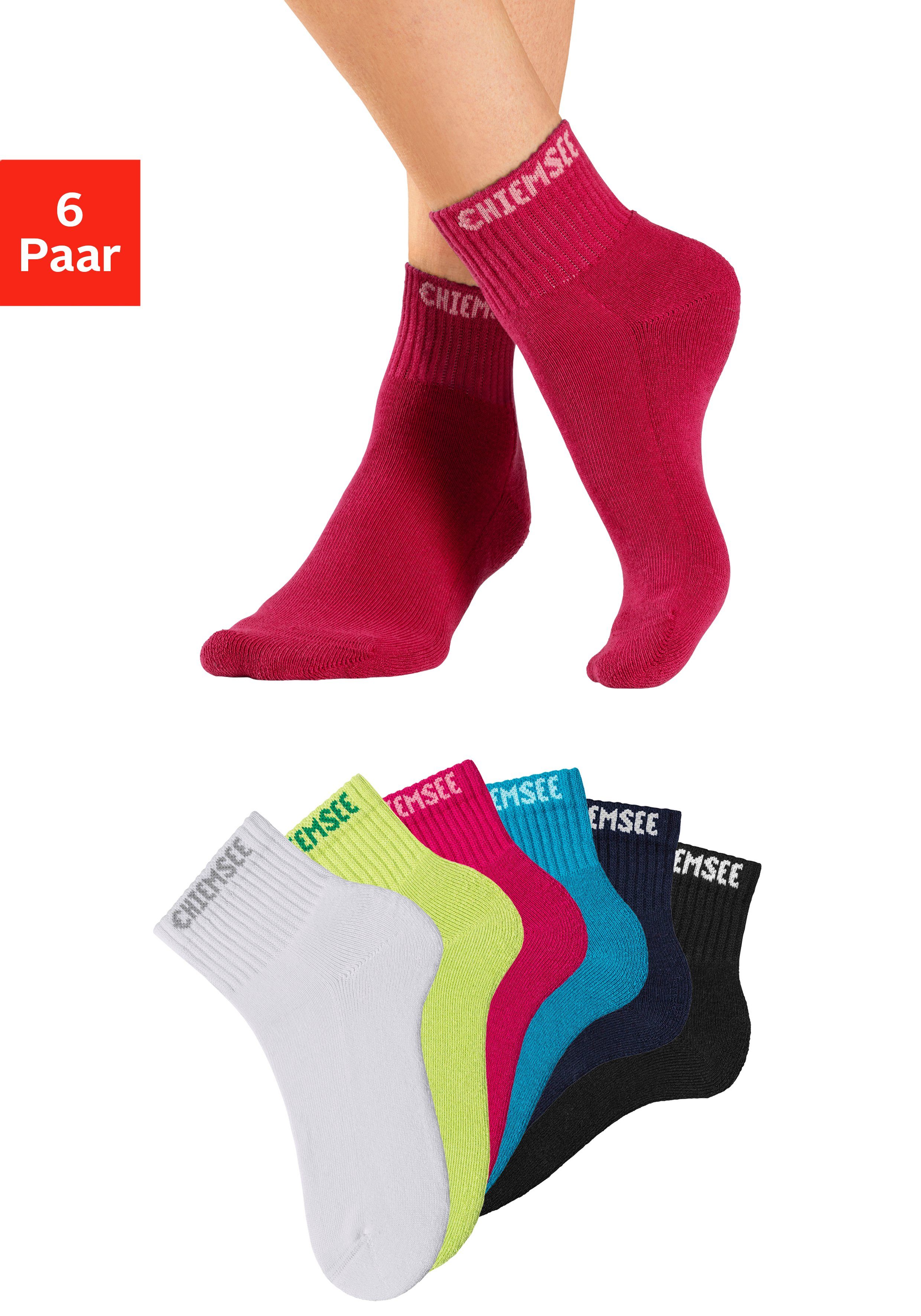 preisgünstig Chiemsee Kurzsocken (Set, 6-Paar) Markennamen eingestricktem mit 1xpink,1xschwarz,1xlimone,1xweiß,1xtürkis,1xnavy