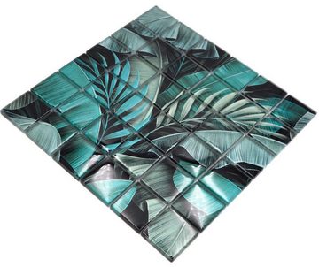 Mosani Mosaikfliesen Glasmosaik Mosaikfliese Regenwald Grün Schwarz Blätter