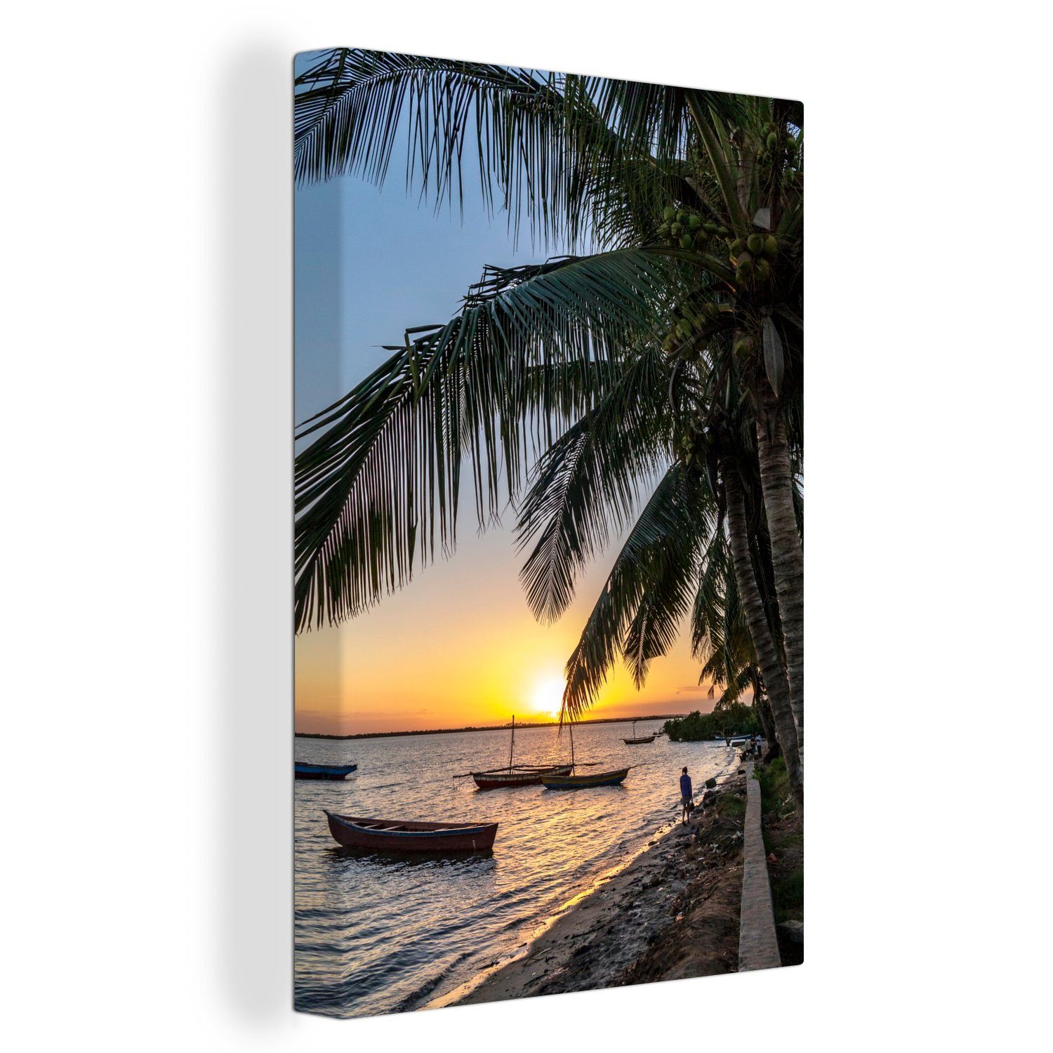 OneMillionCanvasses® Leinwandbild Sonnenuntergang über dem Fischereihafen in Mosambik, (1 St), Leinwandbild fertig bespannt inkl. Zackenaufhänger, Gemälde, 20x30 cm