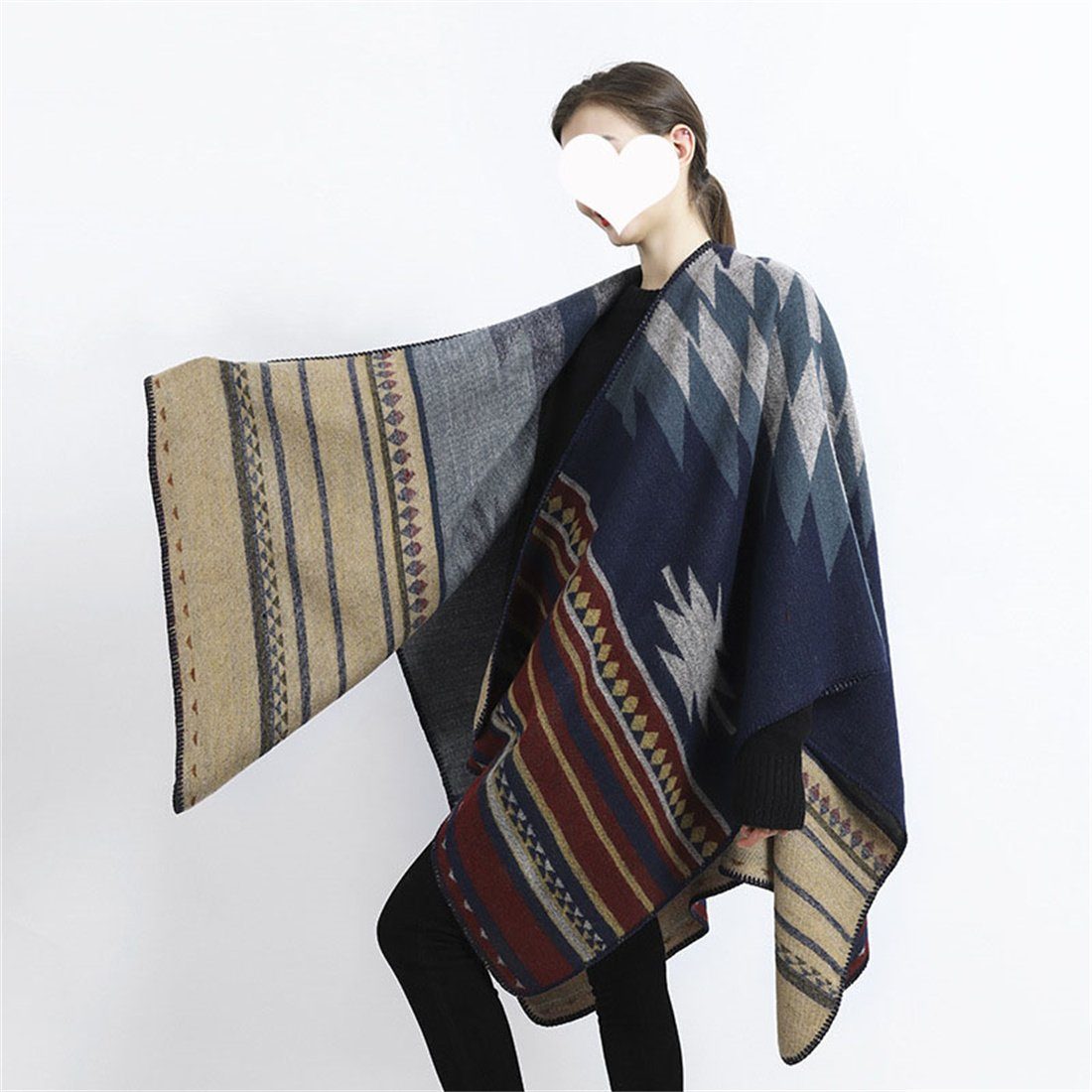 DÖRÖY Modeschal Damen Winter modische Strickjacke Umhang, warme Vintage Shawl Schal