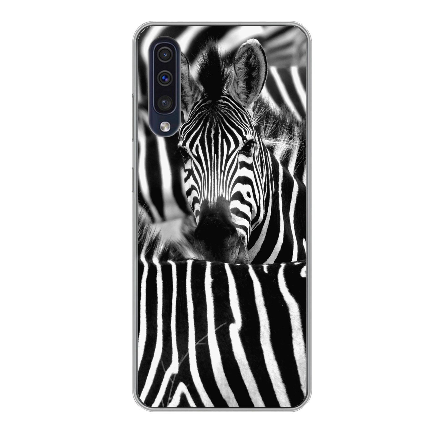 MuchoWow Handyhülle Zebra schwarz-weiß Fotodruck, Handyhülle Samsung Galaxy A50, Smartphone-Bumper, Print, Handy