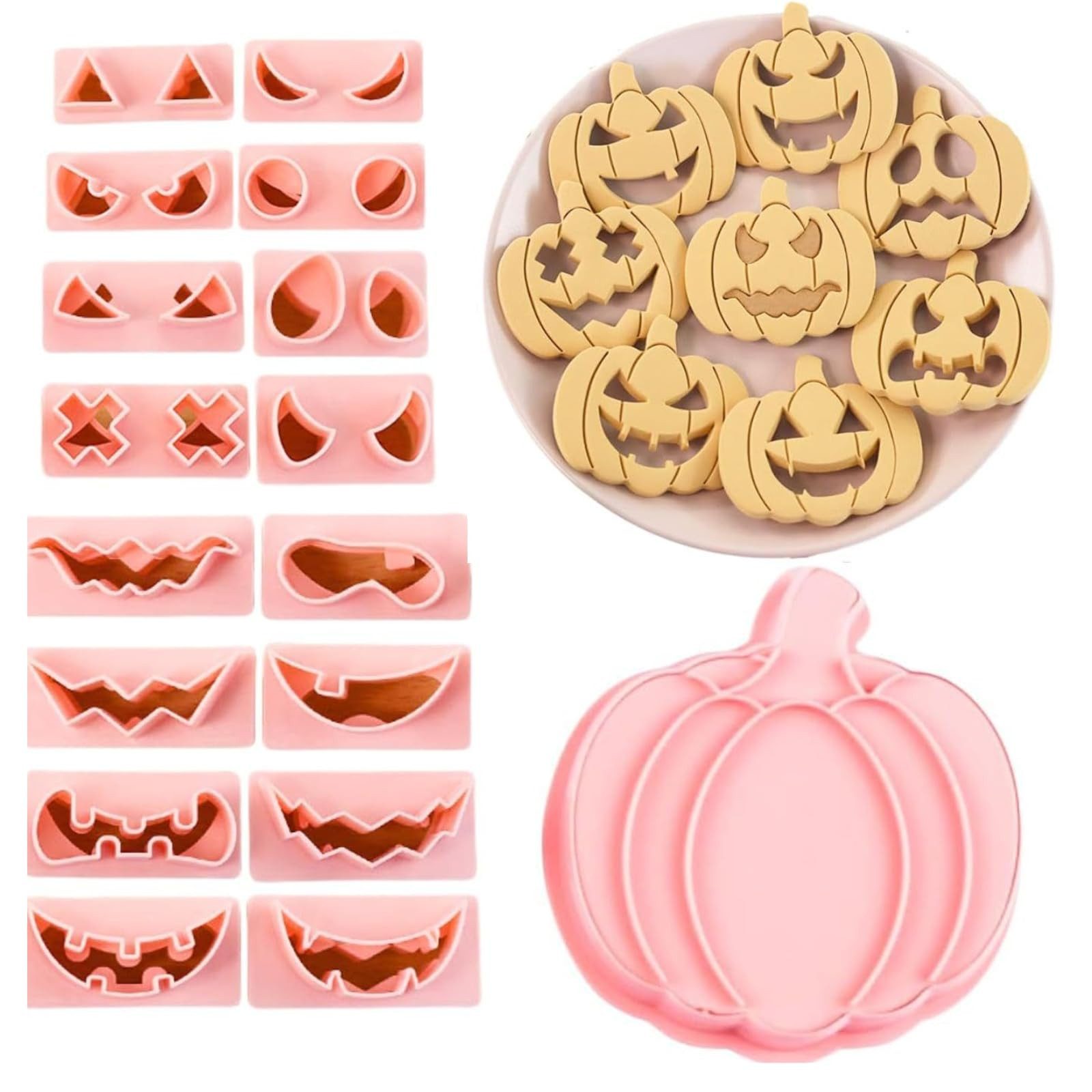 Sorvyzxn Ausstechform Halloween-Ausstechformen-Set, 10 Stück, 3D-Kunststoff, drückbar, (10-St), Kürbiskopf, Keksausstecher, Set für Halloween-Partyzubehör