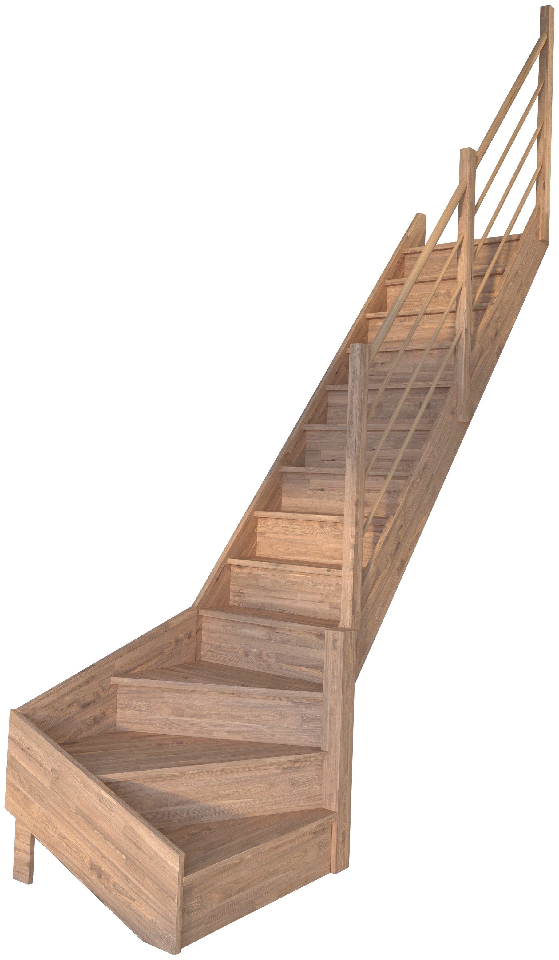 Starwood Raumspartreppe Massivholz Rhodos, Holz-Holz Design Geländer, für Geschosshöhen bis 300 cm, Stufen geschlossen, gewendelt Rechts, Durchgehende Wangenteile
