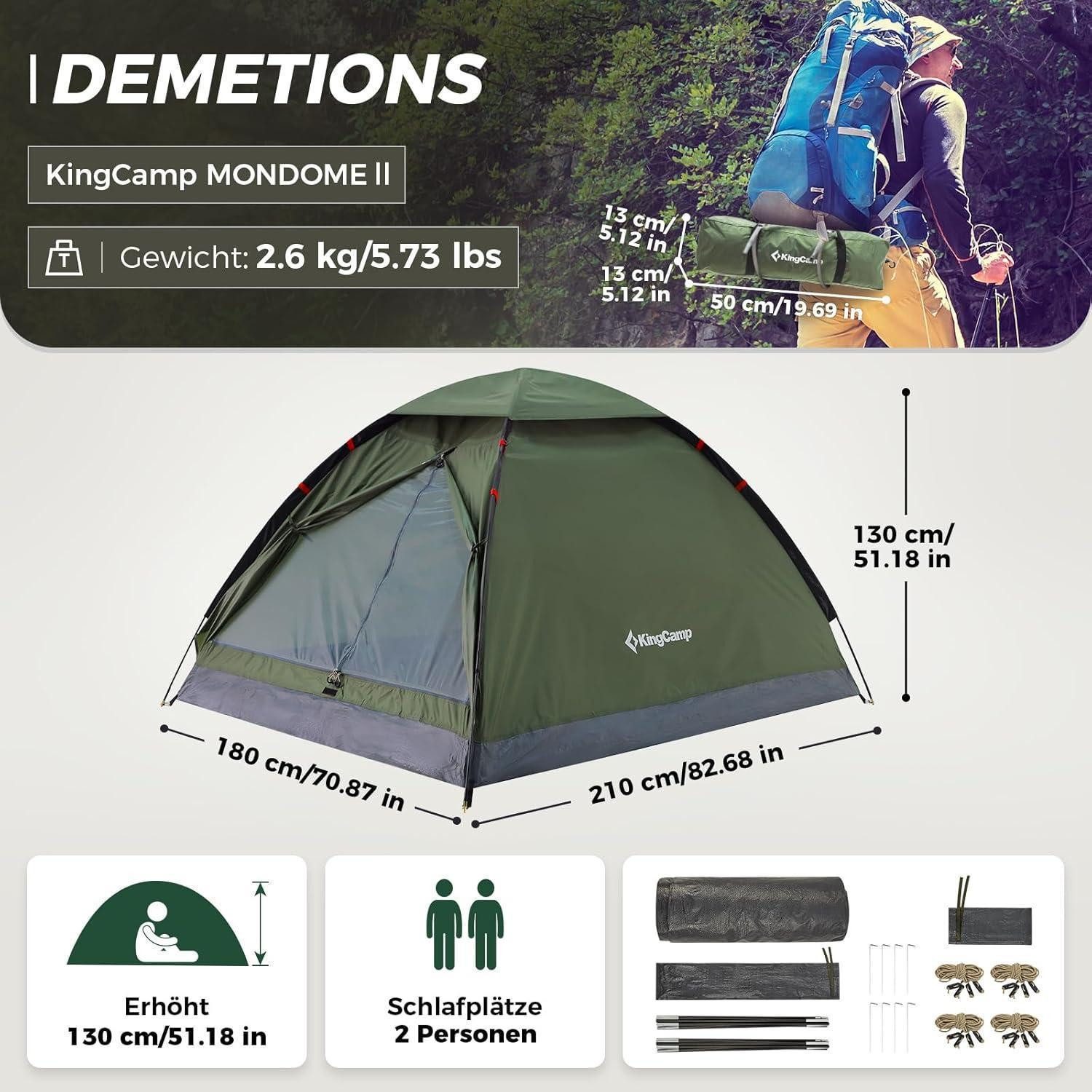 LuxusKollektion Kuppelzelt Ultraleichtes wasserdichtes Camping Zelt für 2 Personen mit