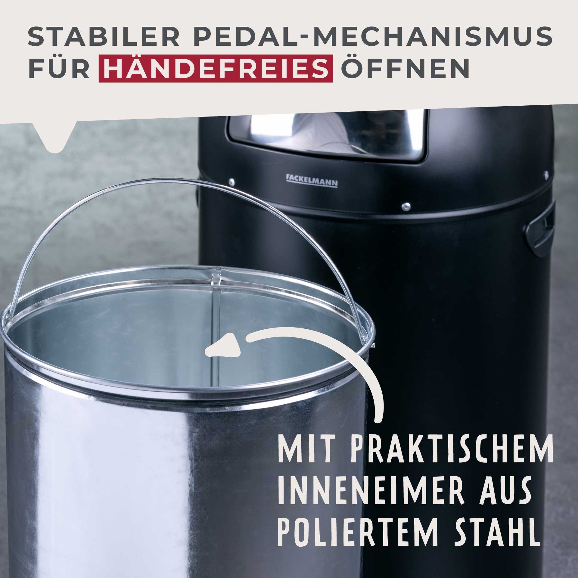 FACKELMANN Mülleimer ROME, Pedal-Abfalleimer 33L, Retro-Design, mit robustem Pedalmechanismus und Edelstahl-Inneneimer