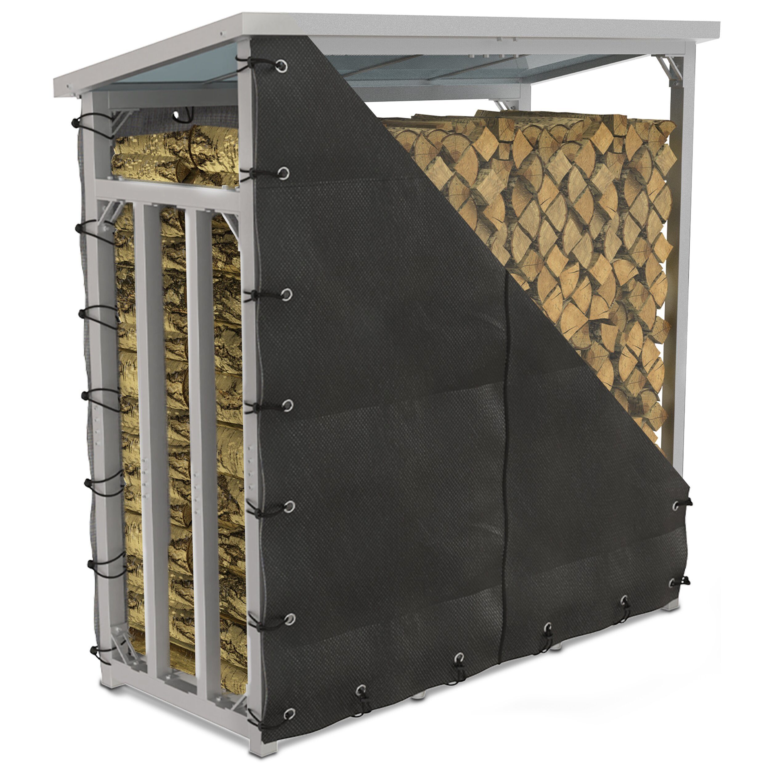 LAWA Living and Lifestyle Kaminholzregal außen Dach Holzunterstand mit Rückwand VERZINKT Brennholz Regal Metall, BxTxH:188x70x188 cm, (Set, mit Abdeckplane / Abdeckung), Stapelhilfe Holz, pulverbeschichtet, mit Plane