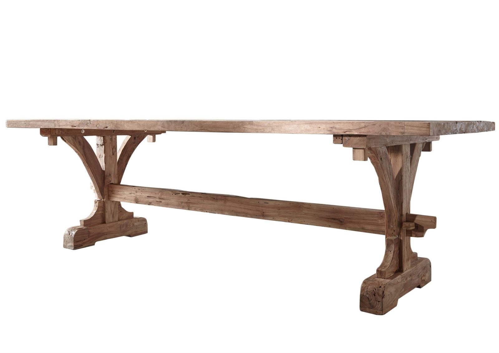 Massivmoebel24 Esstisch BASSANO (Rustikaler Esstisch im Landhausstil, Platz für 10 Personen, unbehandeltes Teakholz 270x100x78 Teak)