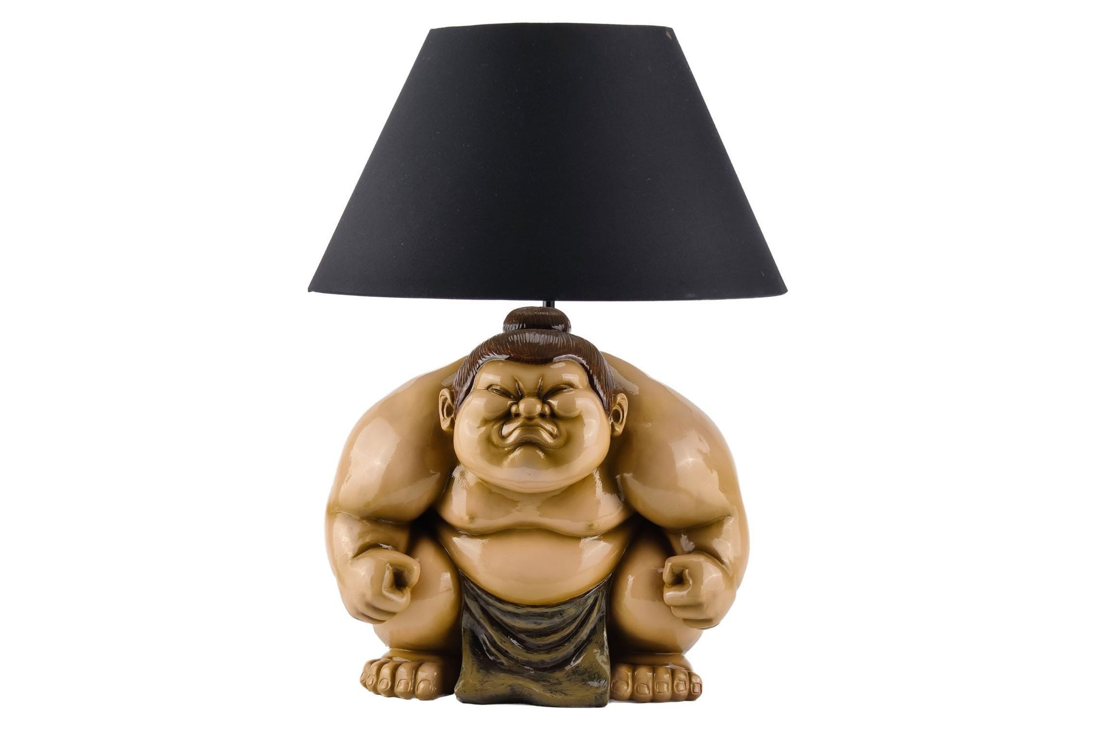 Licht-Erlebnisse Nachttischlampe GISLE, ohne Leuchtmittel, Sumoringer 49 cm hoch Polyresin Stoff in Beige Schwarz E27 Deko