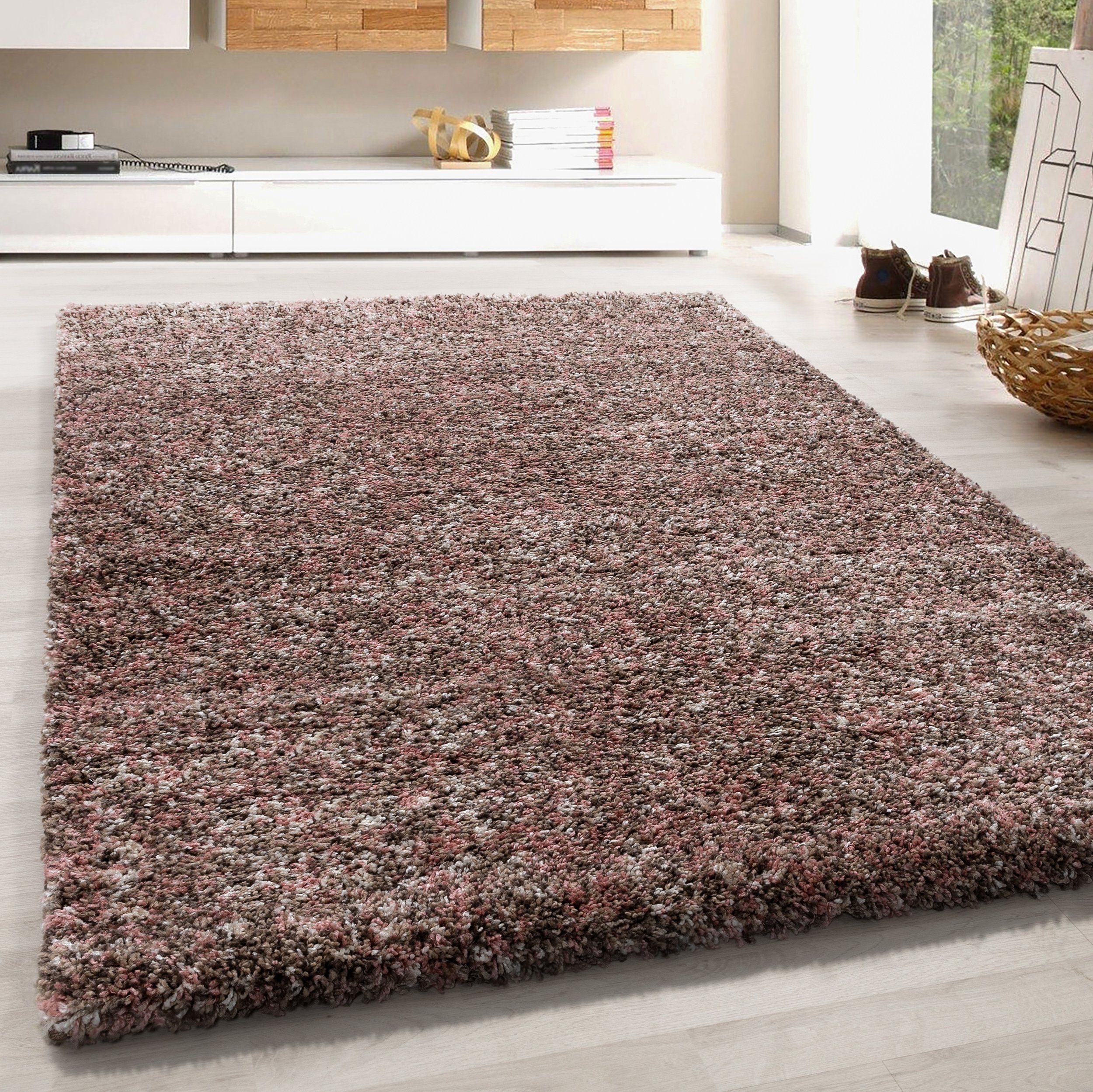 Teppich Meliert Design, HomebyHome, Rund, Höhe: 30 mm, Teppich Meliert Design Teppich Rosa Vintage-Stil Teppich Wohnzimmer