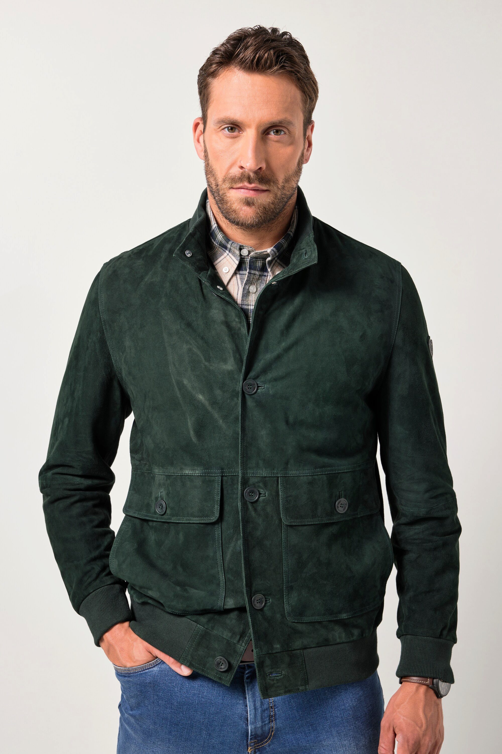 JP1880 Lederjacke Lederjacke Veloursleder Stehkragen Knopfleiste