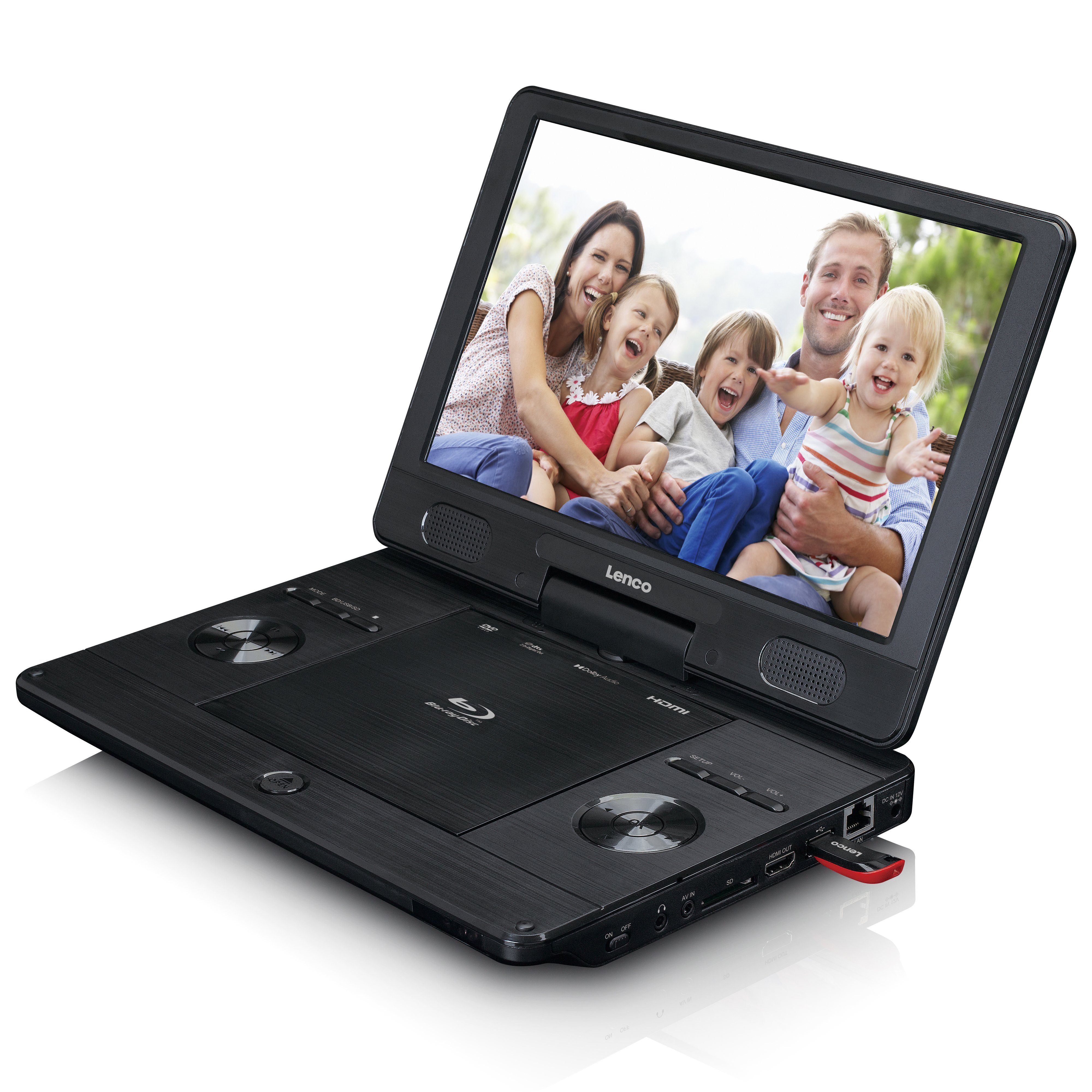 Lenco BRP-1150BK Portabler DVD-Player (HD-Auflösung, tragbarer 11,5 Zoll Blu-ray DVD-Player mit Akku, USB & SD-Karten Slot)