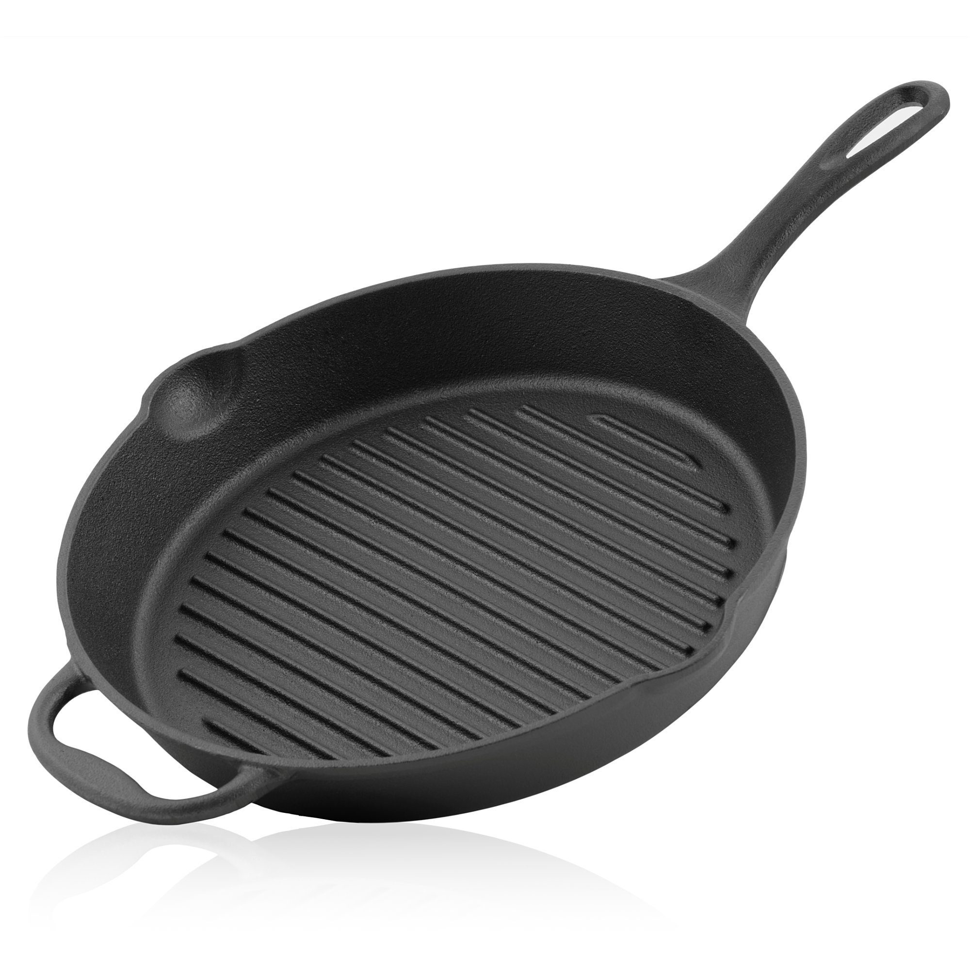 Grillpfanne Gusseisen Bratpfanne, Ø 29cm, Mit Griff, Stiel, 2 Ausgießer, gerippt