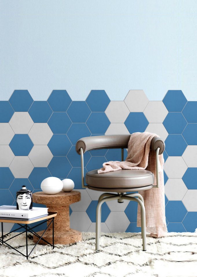 Thumbnail - Mosani Fliesenaufkleber 10x Selbstklebende Wandfliesen Hexagon Klebekachel 0,2m² weiss (Set, 10-teilig), Spritzwasserber...