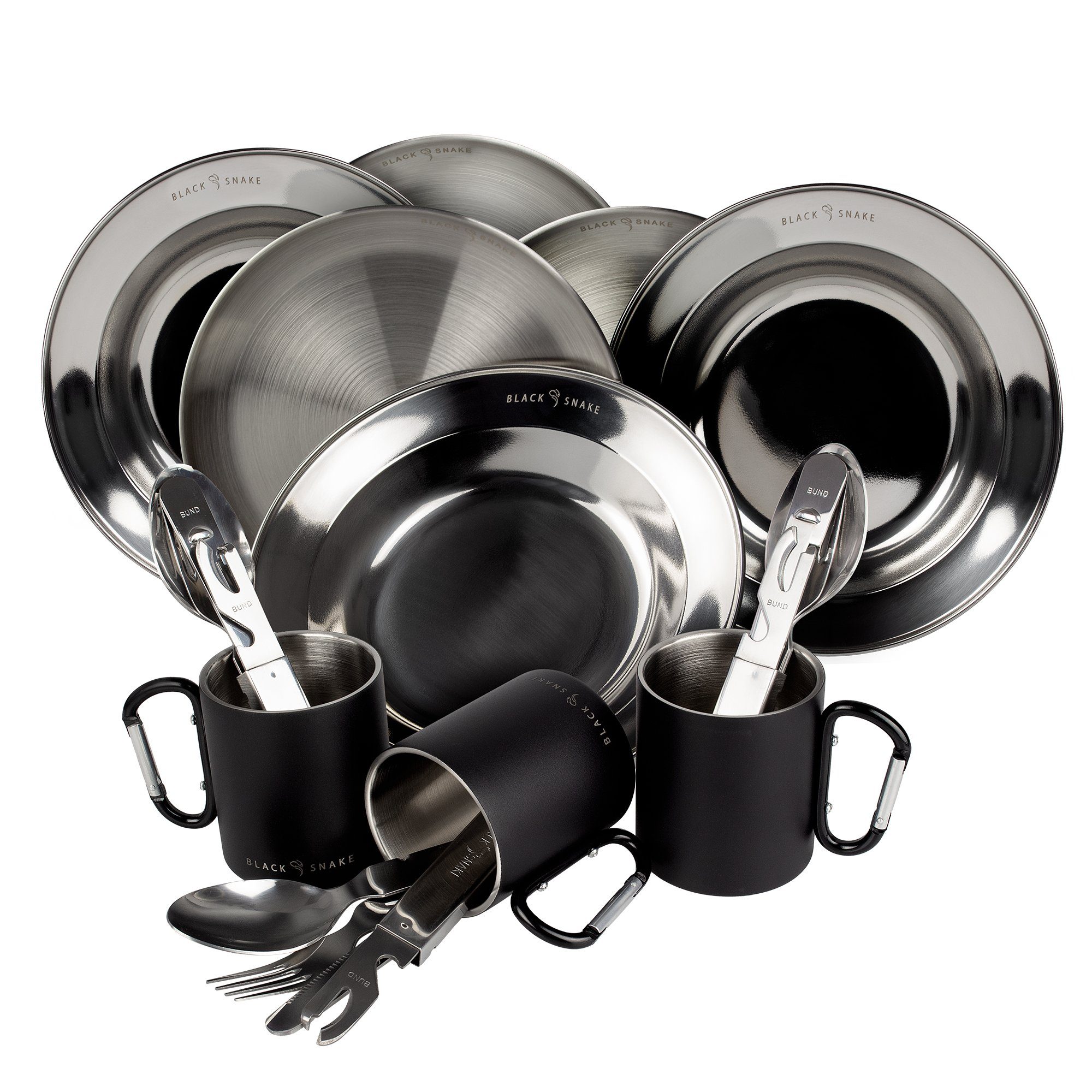 Besteck Personen und 3 und Snake Geschirr-Set Teller, tiefe flache Camping Black Tasse,