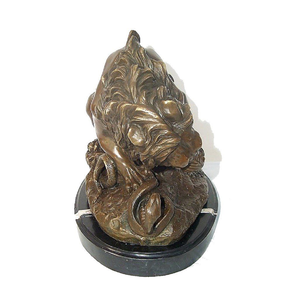 Linoows Dekoobjekt A. Barye, Löwe mit gegossen Bronzefigur, Hand Schlange Bronze Skulptur