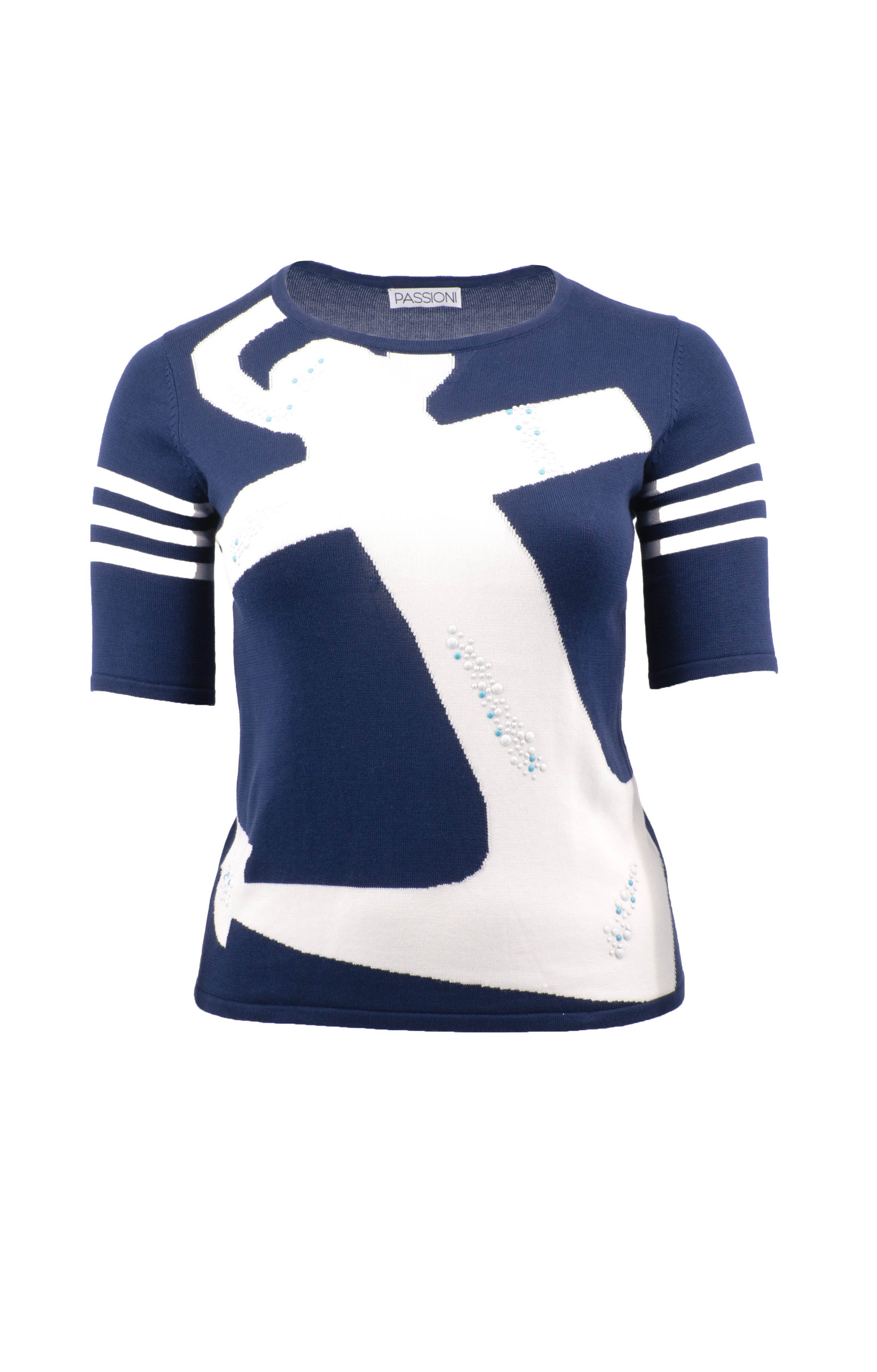 Passioni T-Shirt mit Ankermotiv und Perlendetails Slim Fit – Bild 5 von 5