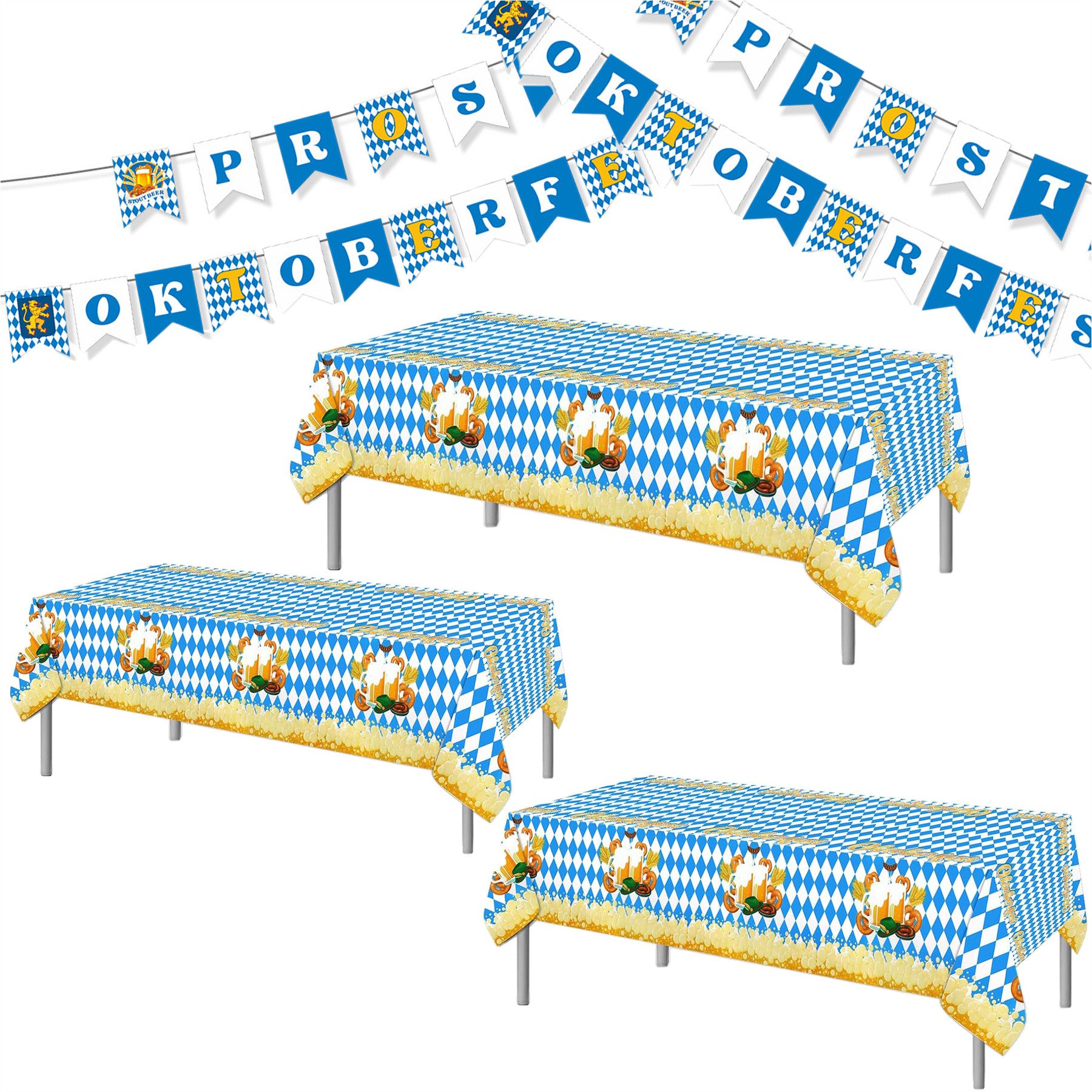 Mutig Hängedekoration Oktoberfest deko Set, Wimpelkette + Tischdecken (Wiesn Deko Аксесуари для будинку - Hängedekoration Banner 2 Stück Wimpel + 3*Tischdecke, Einfache Montage / Wetterfest / Foto-Requisiten)
