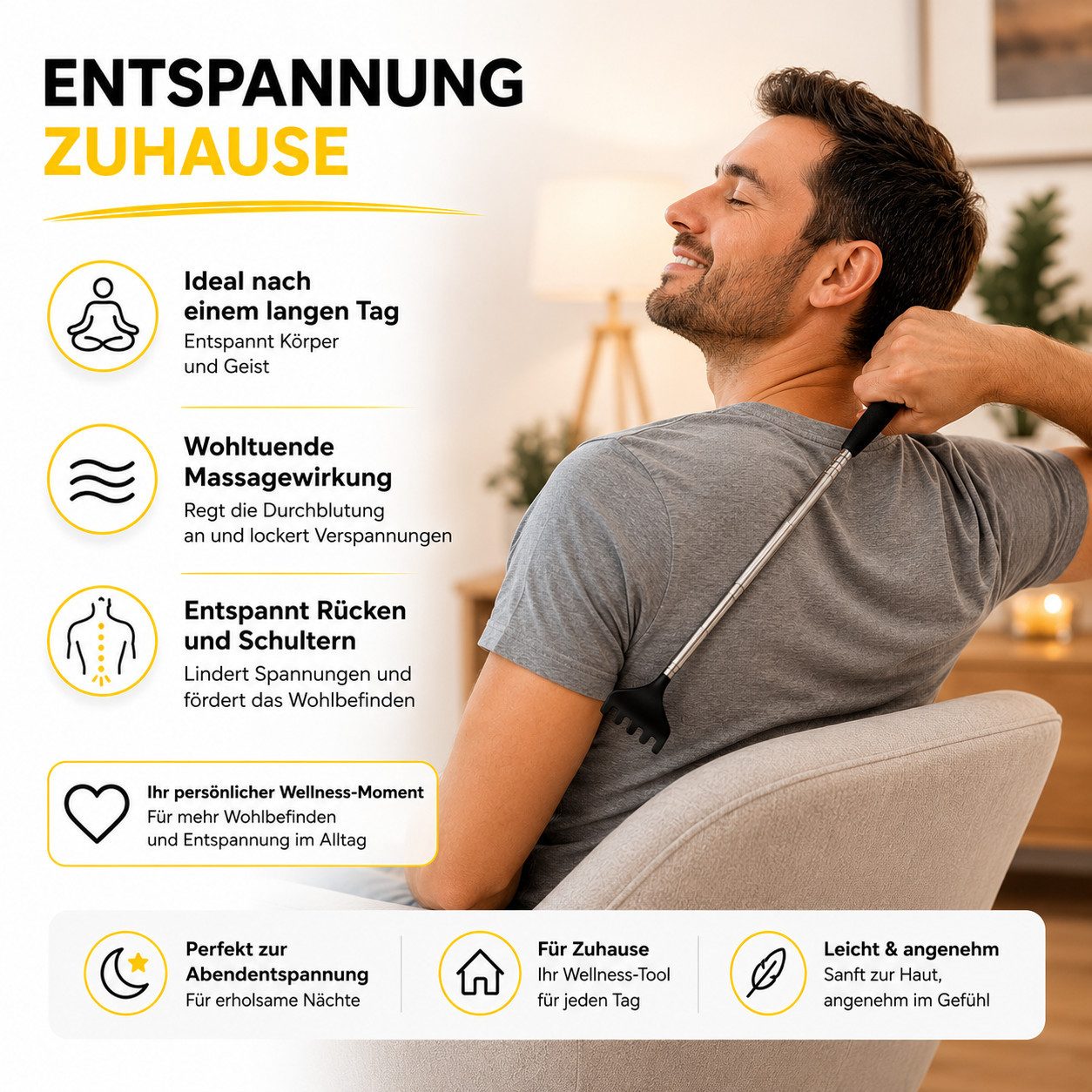 Everhomely® Massagegerät Rückenkratzer im 2er-Set, ausziehbar bis 75 cm, breite Kratzhand, 2er Set 2-tlg., 2-teilig – Bild 2 von 5