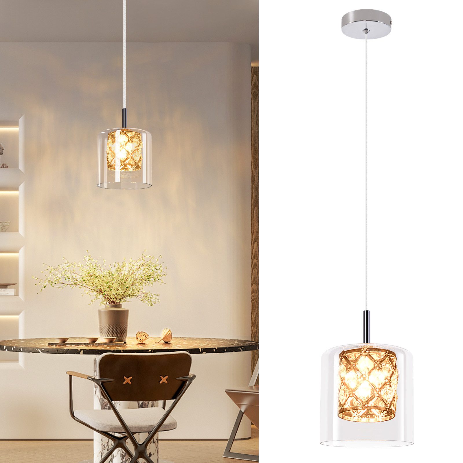 ZMH Pendelleuchte Esszimmer 1 Flammig Nachttisch G9 Kristall Glas Hängelamp günstig online kaufen